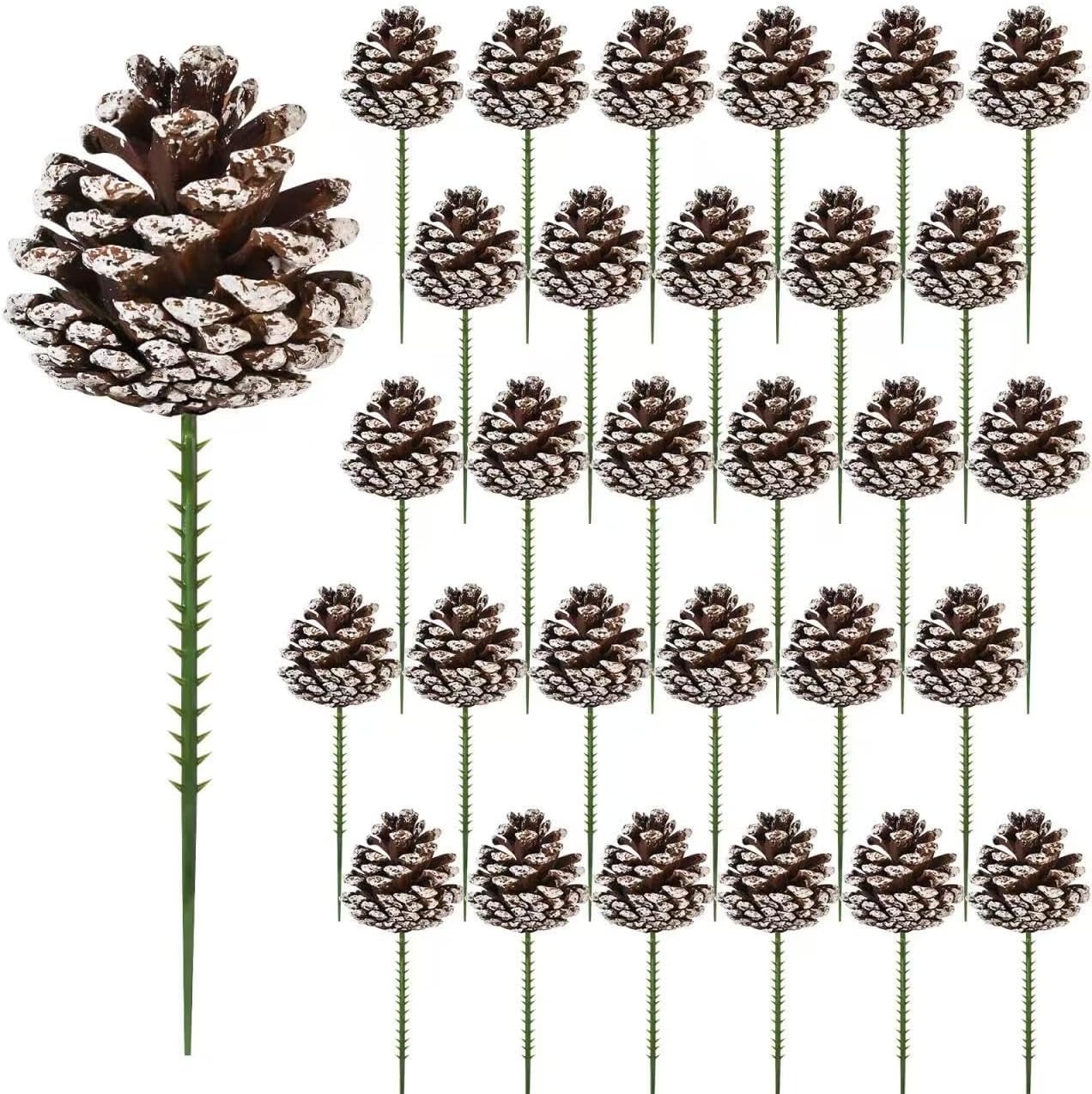 30Pcs Christmas Natural Pine Cones Picks, 3 Inch Golden Pine Cone for Christmas Tree Decorations Wedding Fall Party Wreath Centerpiece DIY Crafts
