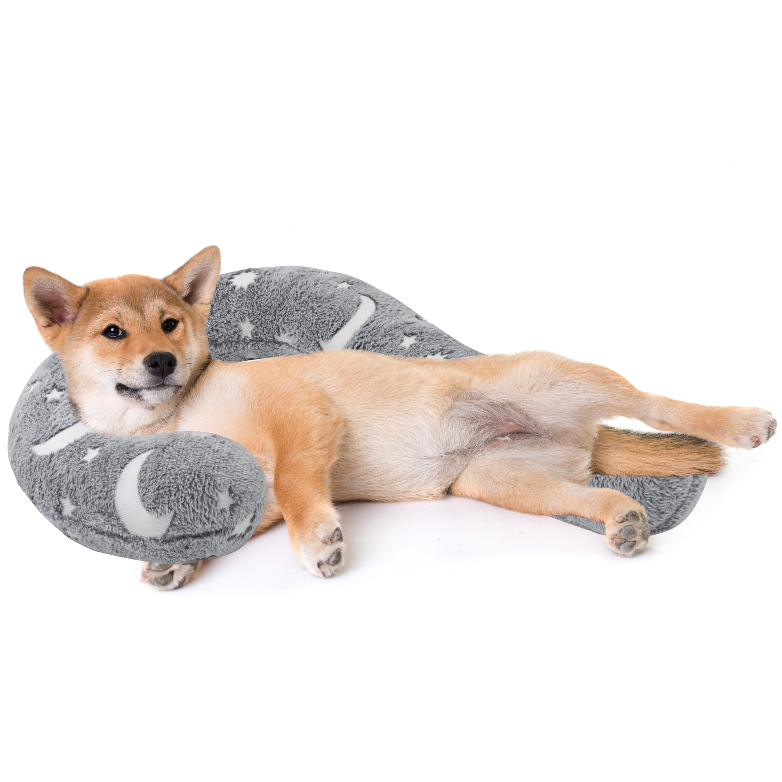 Maiiu Pet Calming Pillow for Dogs, Soft U-Shaped Pillow Glow in The Dark, Joint Relief, Sleep Comfortably,Suit for Small, Medium, Large Dogs, Fluffy