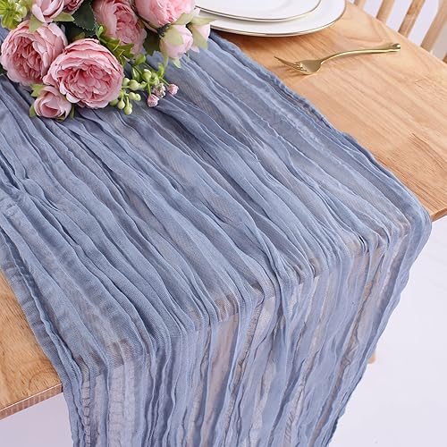 SAJOO Camino de Mesa de Gasa Azul Polvoriento 10 Pies Boho Gasa Tela de Gasa Caminos de Mesa 120 Pulgadas Decoraciones de Mesa Rústicas para Boda