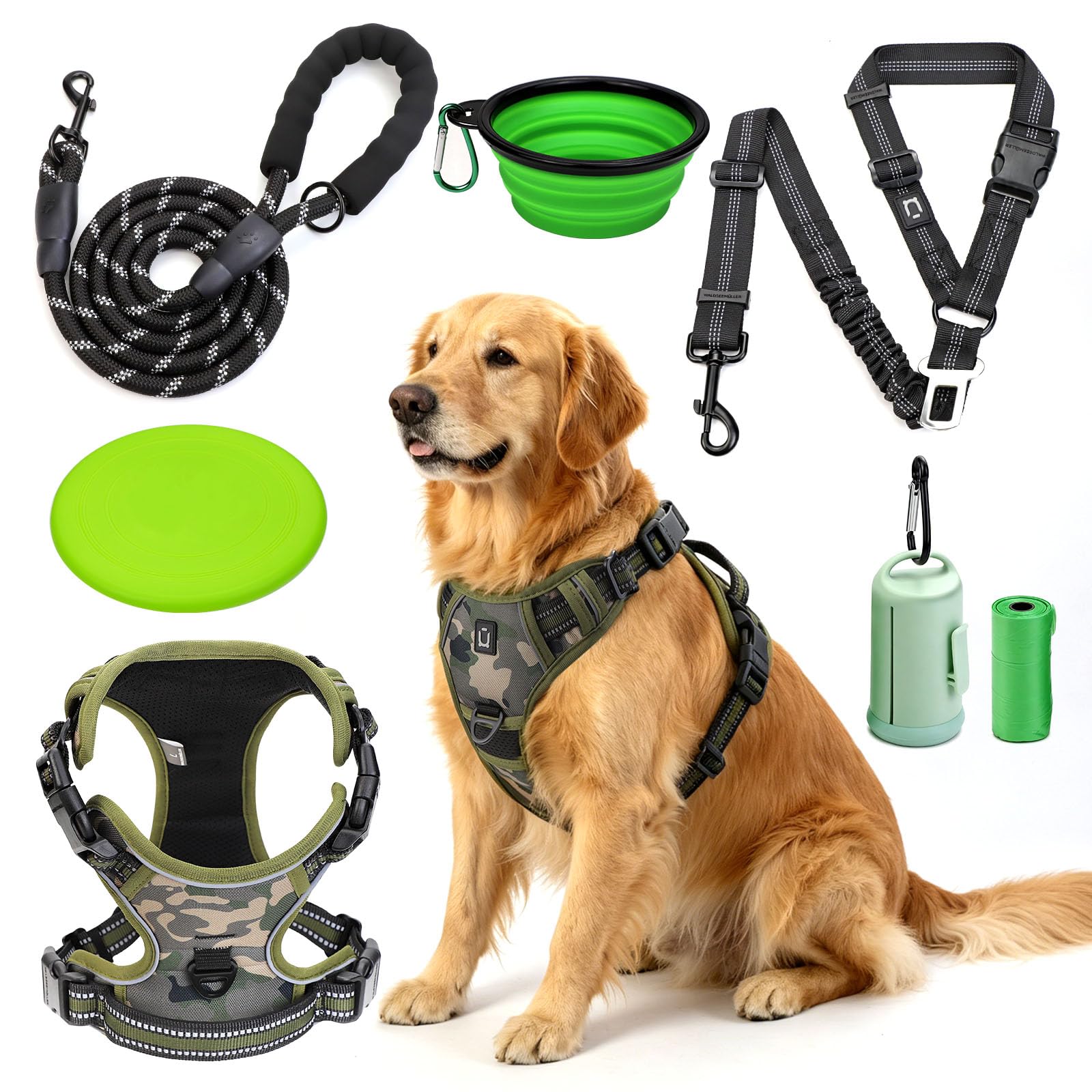 Harnais pour chien anti-traction avec laisse, ceinture de voiture et gamelle pour stopper la traction