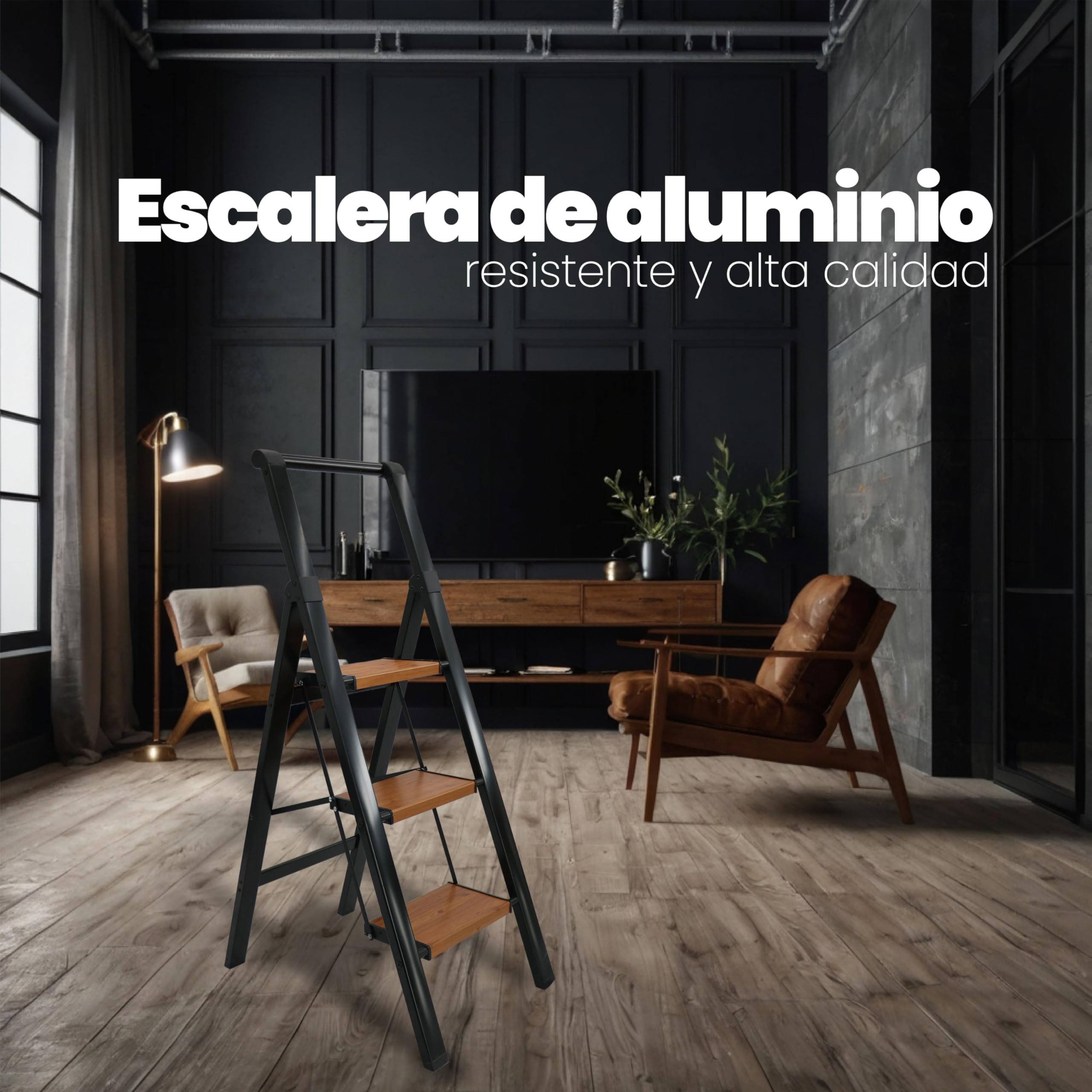 UZIRO Escaleras Plegables 3 Peldaños, Escalera de Aluminio 3 Peldaños Anchos, Sistema Antodeslizante, Muy Liviana y Facil de Guadar