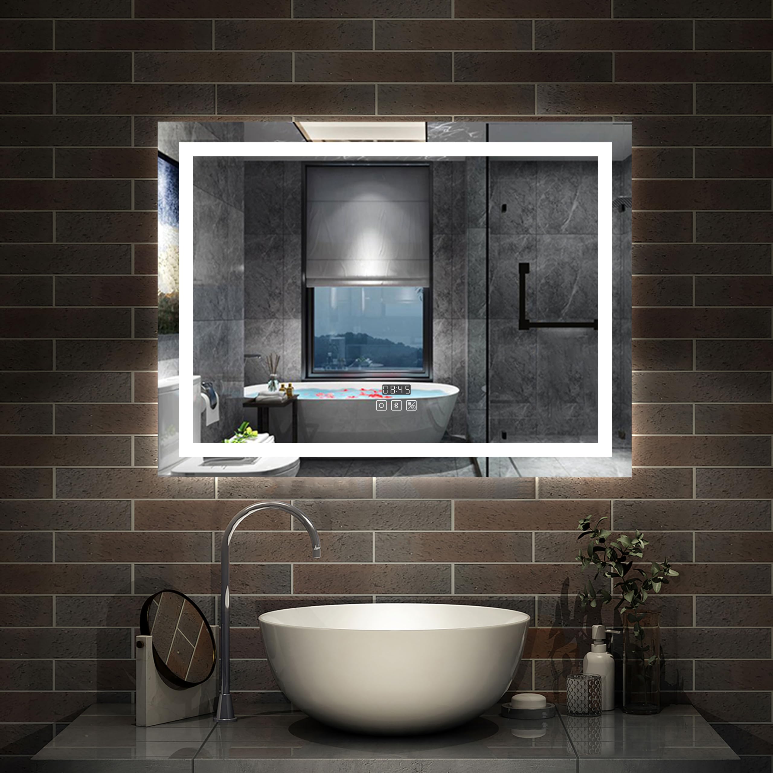 AICA Miroir Salle de Bain avec Éclairage 80 x 60cm,3 Couleurs + Anti-buée | Dimmable + Mémoire,Fixation Horizontale ou Verticale, Miroir Salle de Bain LED