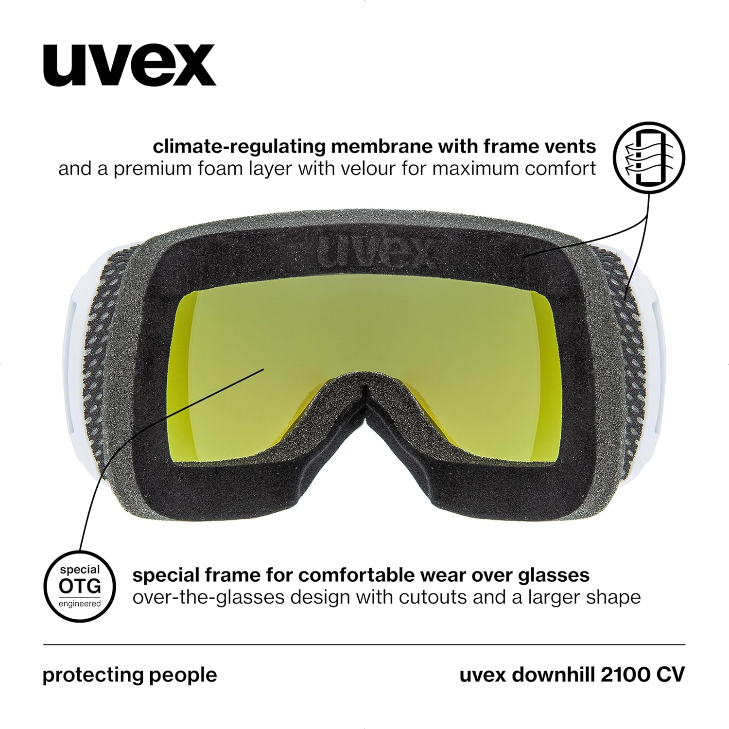 Uvex downhill 2100 CV ski & snowboard goggles, contrast enhancing anti-fog OTG with UV protection for women men & youth