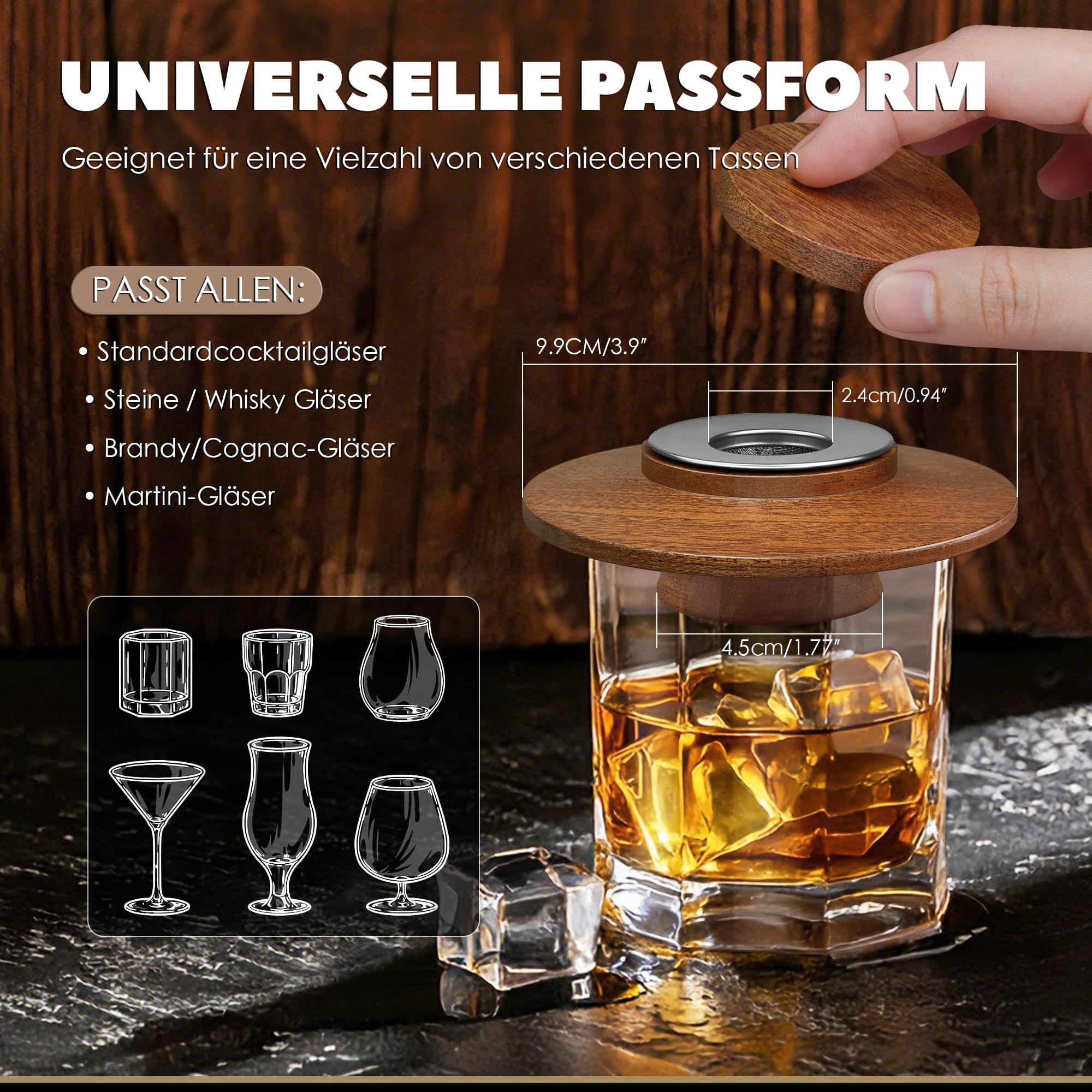 Whisky Räucher Set mit 2 Edelstahlfiltern & 4 Geschmack Holzspäne, hochwertiges Sapele Räucher-Set für Cocktails, Partys, Geschenk für Männer