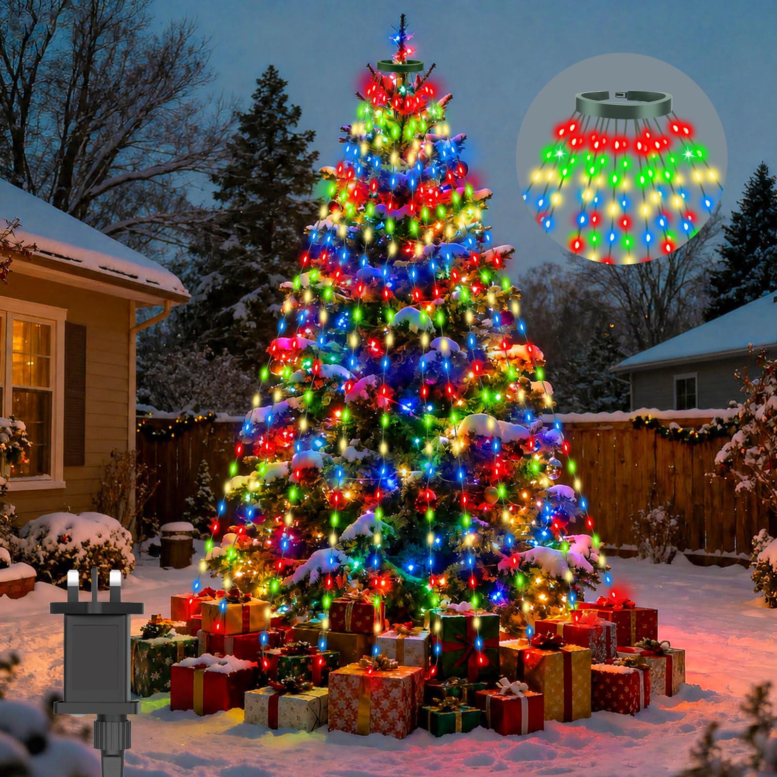 3m*16 Lines 480 LED Christmas Tree Lights with 8 Modes, Multicolor