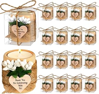 MTLEE 16 Pack Wooden Tealight Candle Holders Kit Guest Gifts for Wedding Baby Shower Bridal Shower Baptism Christening Housewarming Party Handmade Thank You Candle with Card Box Rope(Classic)