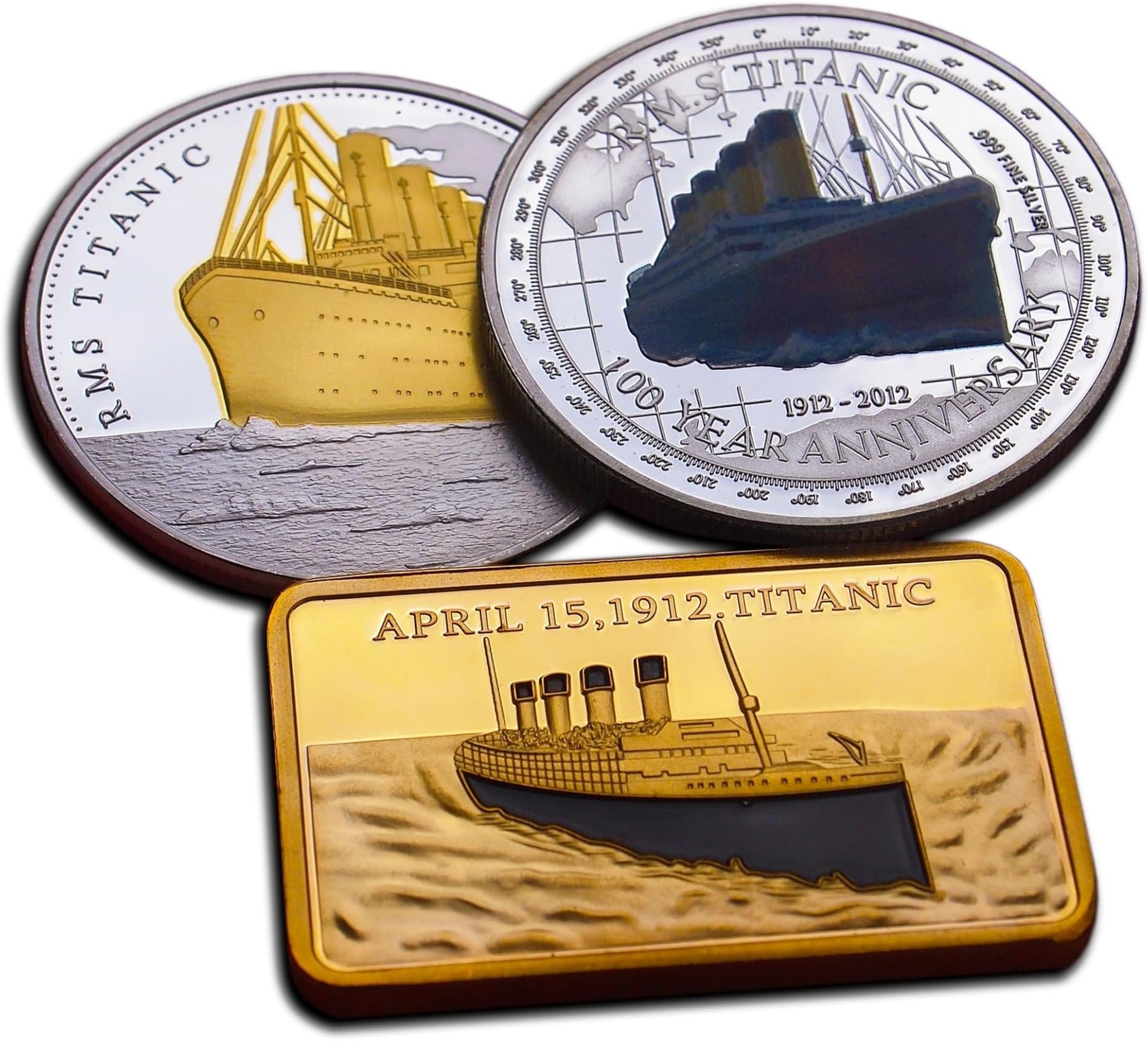 Eillwin Titanic 100th Anniversary Collector Set - 2 Commemorative Coins and Souvenir Bar, White Star Line Memorabilia Keepsake