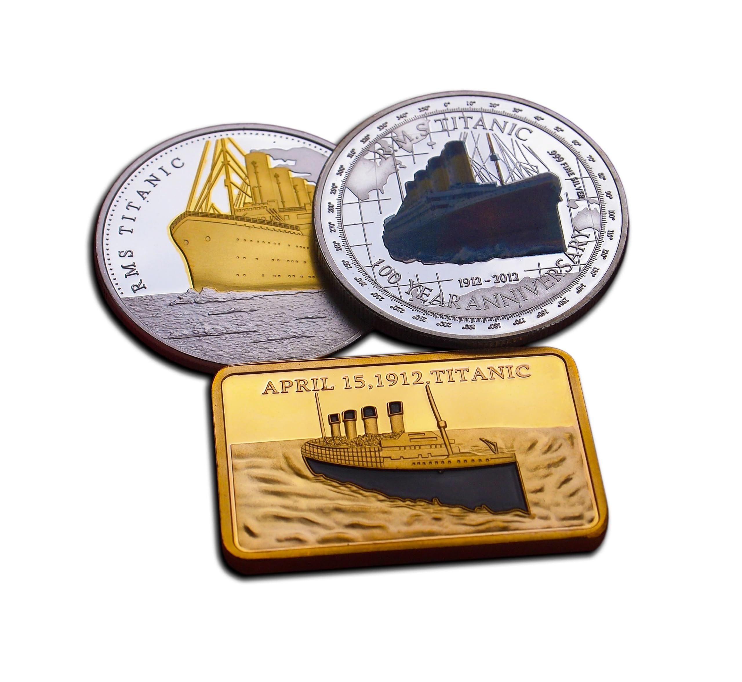 Eillwin Titanic 100th Anniversary Collector Set - 2 Commemorative Coins and Souvenir Bar, Vintage Ocean Liner Memorabilia Keepsake