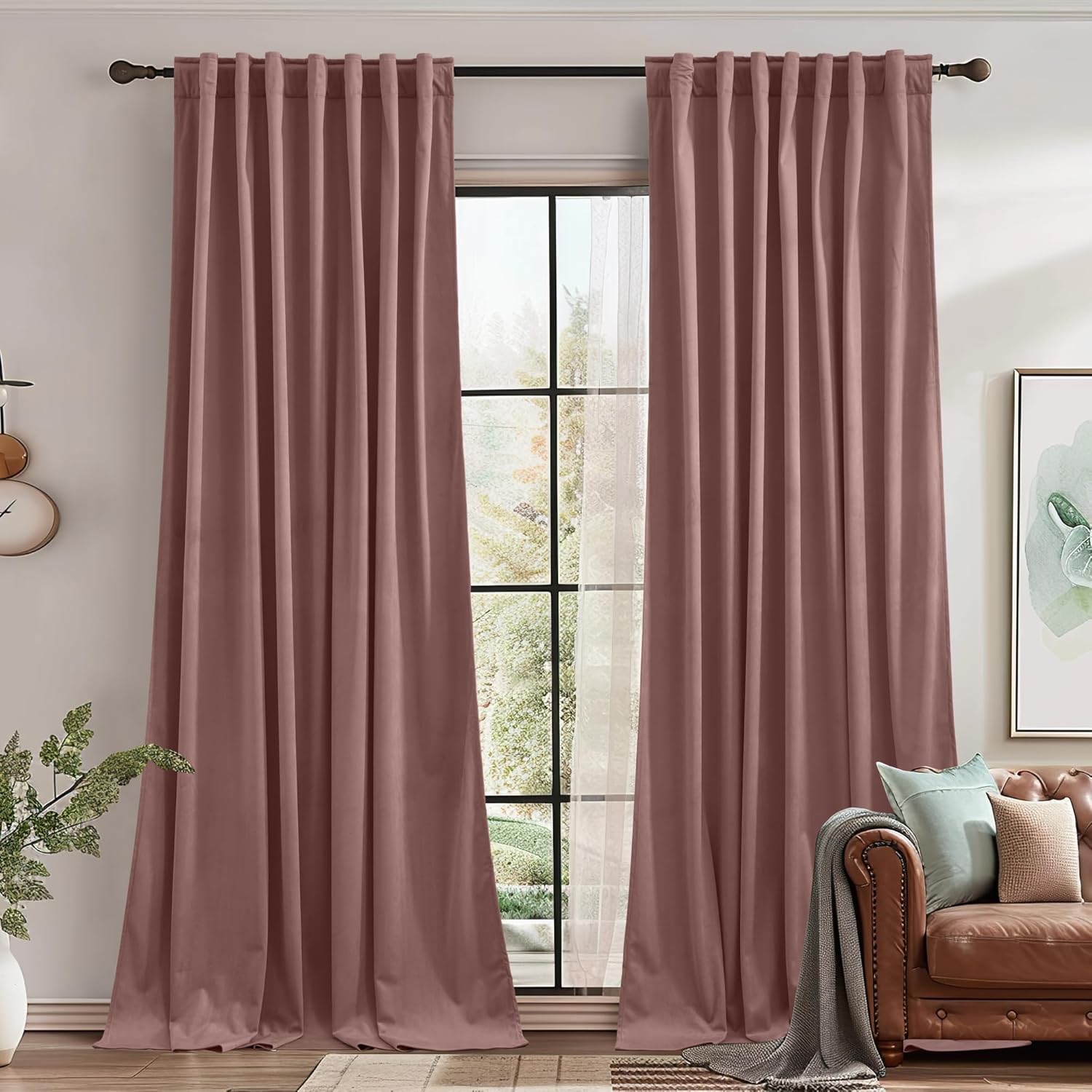 StangH Wild Rose Velvet Curtains Extra Wide Door Curtains for Dressing Room, Super Soft Light Diffusing Window Drapes Back Tab Energy Saving for Bedroom/Kids Nursery, W62x L84, 2 Panels 62"W x 84"L (Pack of 2) Pink Series - Wild Rose
