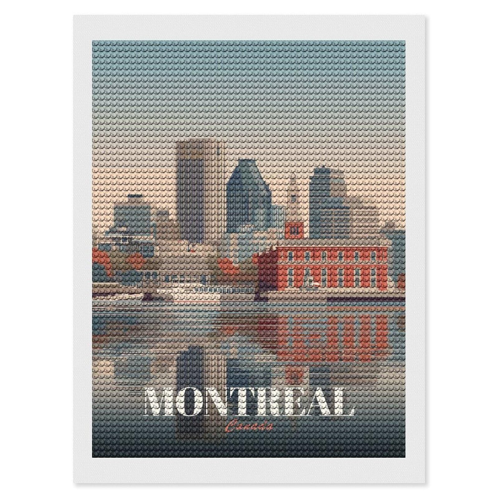 Junmoney Montreal Canada Cityscape Illustration Diamond Painting Canvas Set 12"x16", Full Kit Included, Calming Craft to Unwind, Farmhouse Decor, Christmas Gift