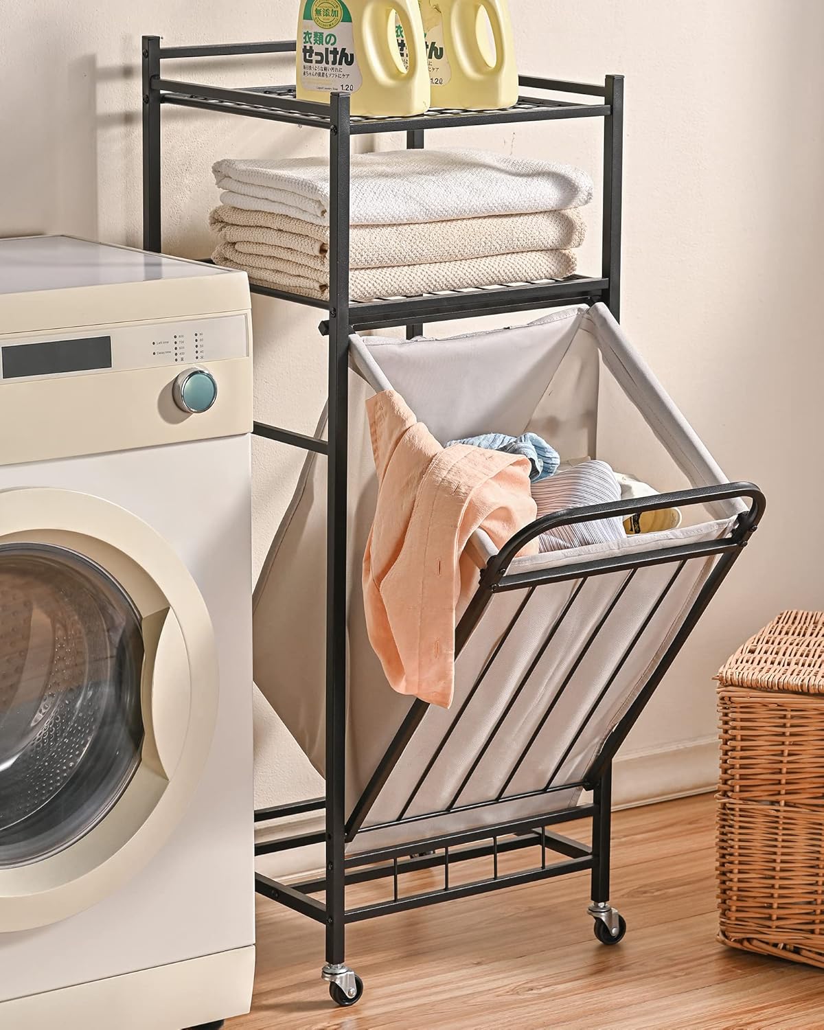 PLKOW Tilt Out Laundry Hamper with Shelf, Rolling Laundry
