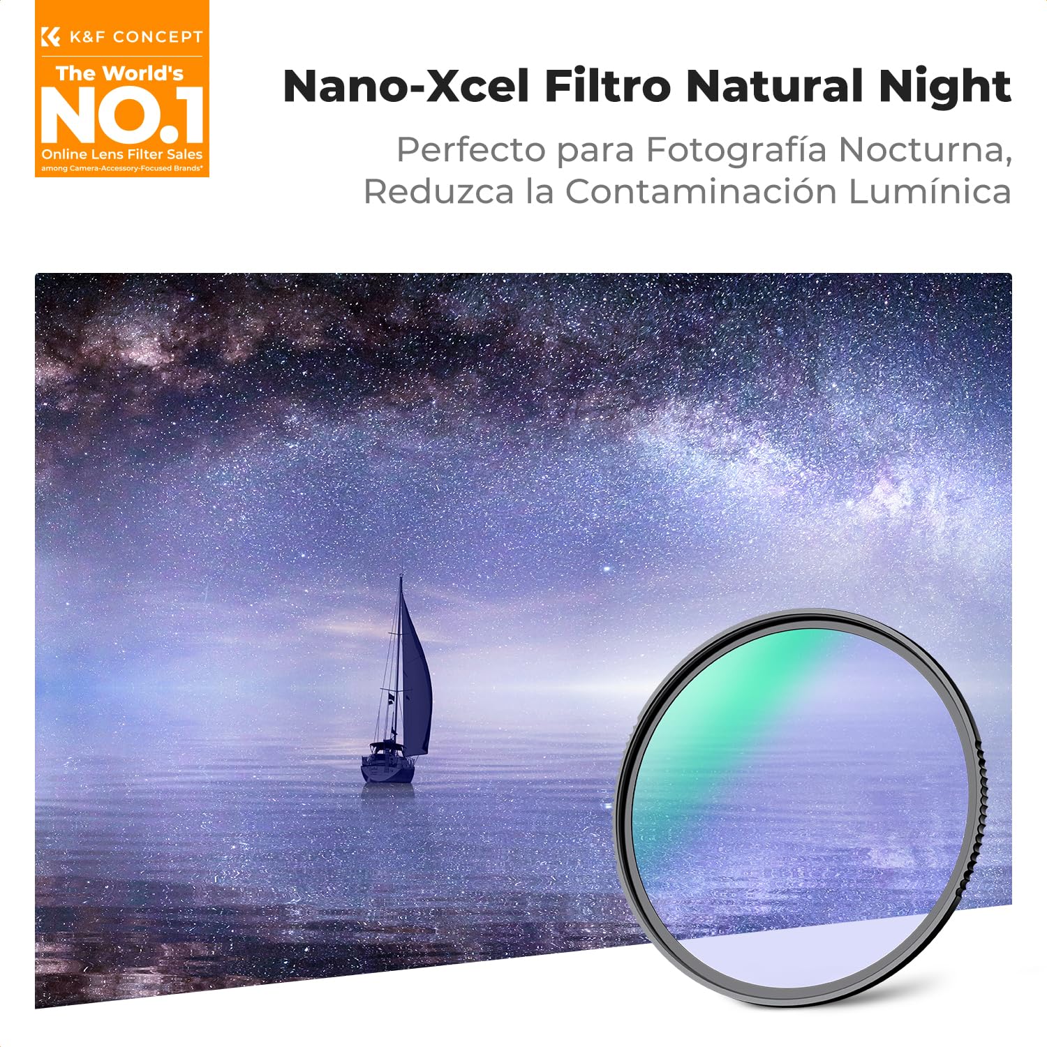 K&F CONCEPT Nano-Xcel 49mm Filtro Natural Night | Filtro Anti-Contaminación Lumínica para Fotografía Nocturna Astrofotografía con Nano Revestimiento - FE707