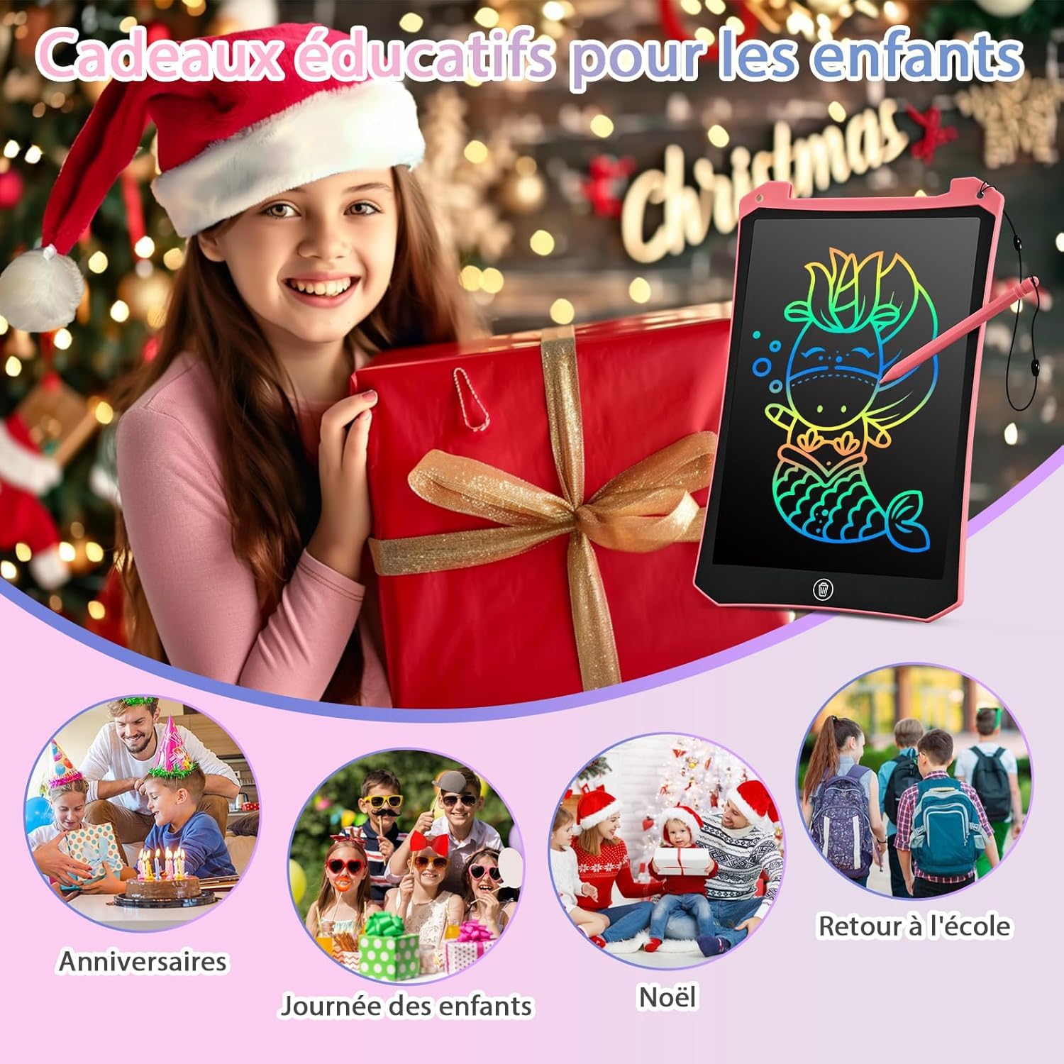 BlueSwan Pizarra Infantil LCD 8.5 Pulgadas, Tableta Escritura Magnetica, Tableta Dibujo Niños Borrable con Protección Ocular para 3-12 Años, Juguetes de Viaje, Regalo de Cumpleaños y Navidad Rosa — view 2