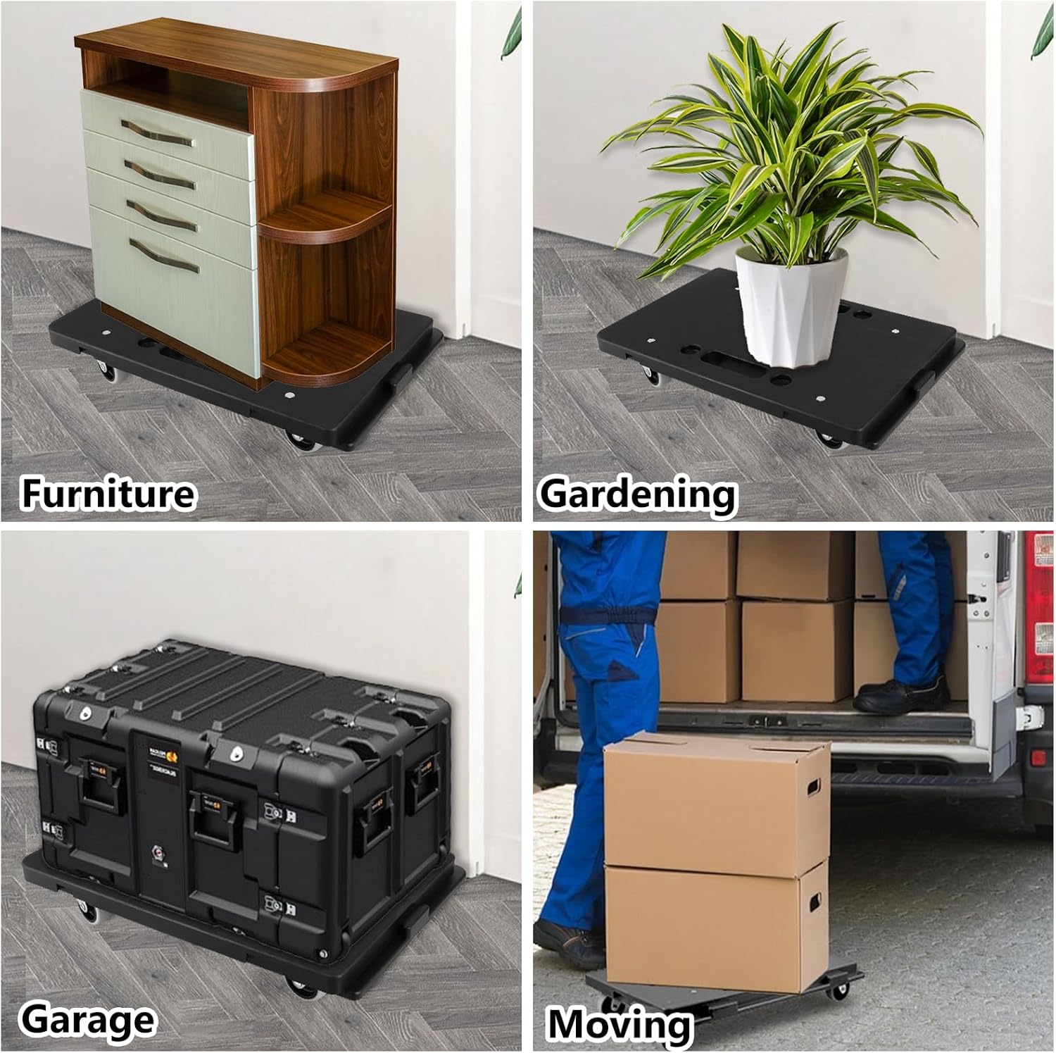 LANIAKEA 2 Pack Furniture Dolly, Small Dolly with Wheels, 16.3 x 11 inch Furniture Moving Dolly 4 Wheels Heavy Duty Mini Dolly, Portable Flat Dolly Moving Cart for Moving, 500 Lbs Capacity (Black)