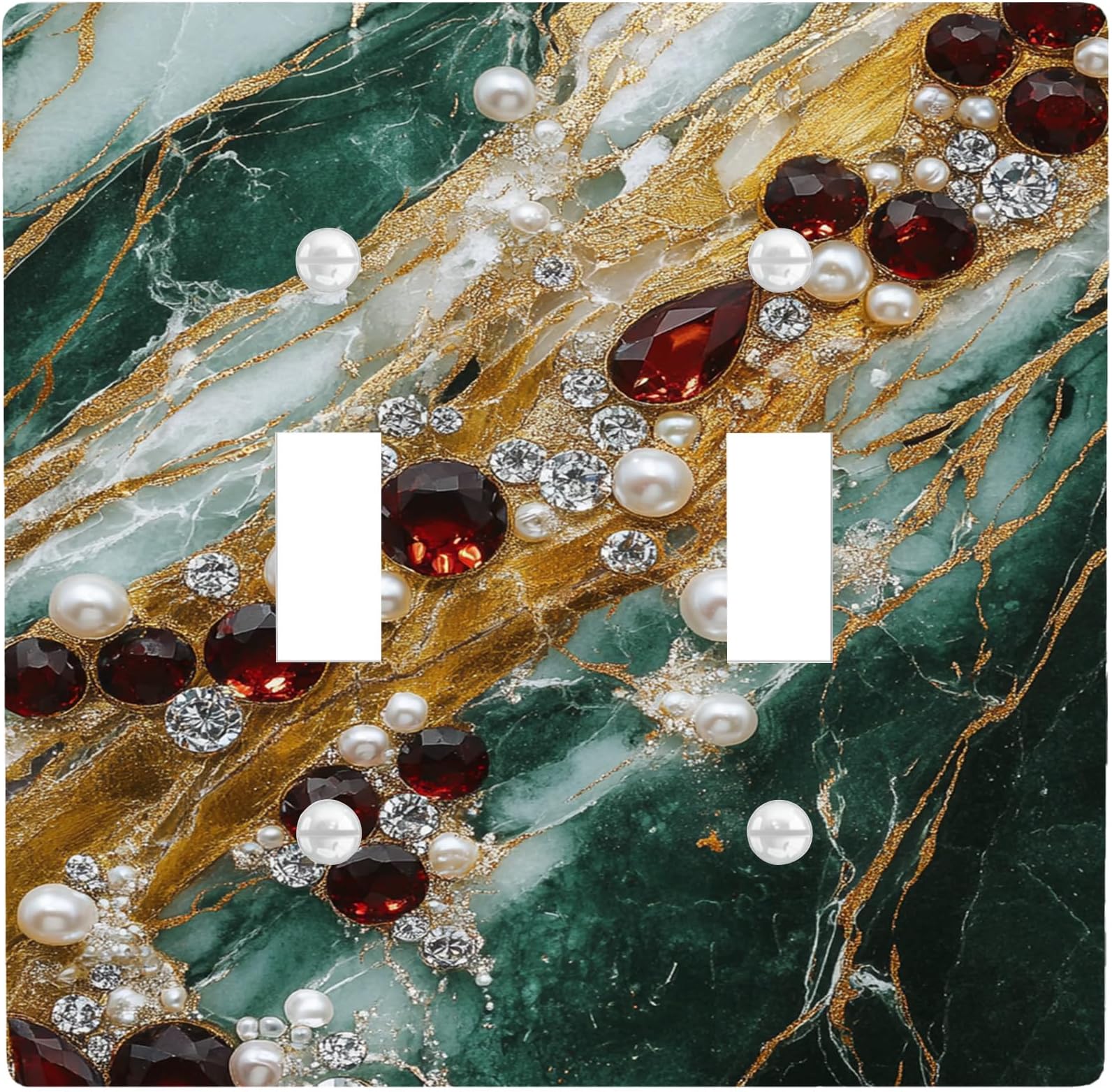 Elegant Green Marble Light Switch Cover Plates/Outlet Covers, Decorative Jewel Accents for Wall Decor, Thermoplastic Plates, Standard Size Double Toggle