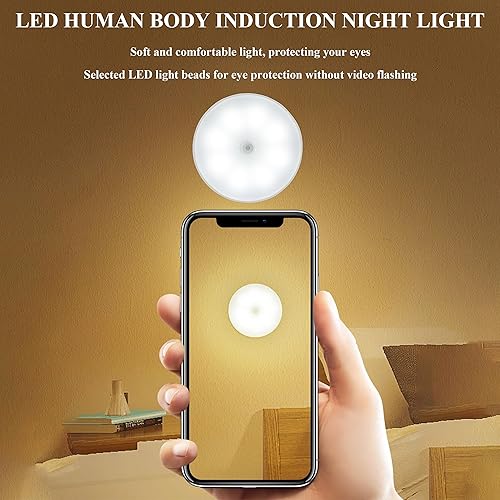 Miniatura 5 de Nurluce Luces nocturnas de baño, sensor de movimiento, paquete de 4 unidades, inalámbricas, de larga duración, adhesivas, no caídas, recargable,