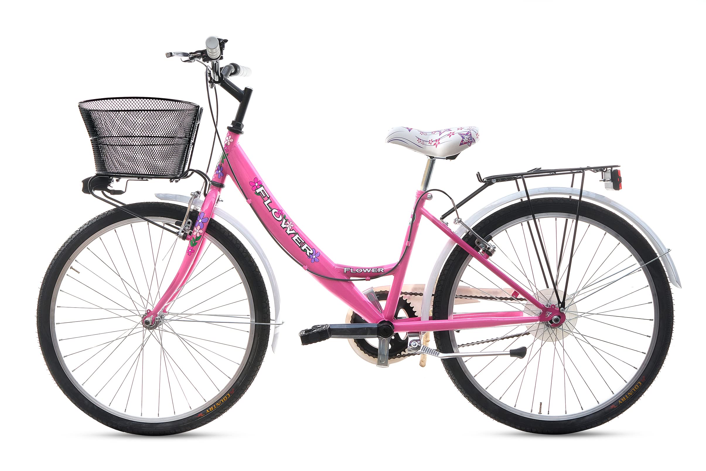 MADICKS Bicicletta Bambina Ragazza da Passeggio Misura 24 Bici con Cestino Floreale Rosa Bianca