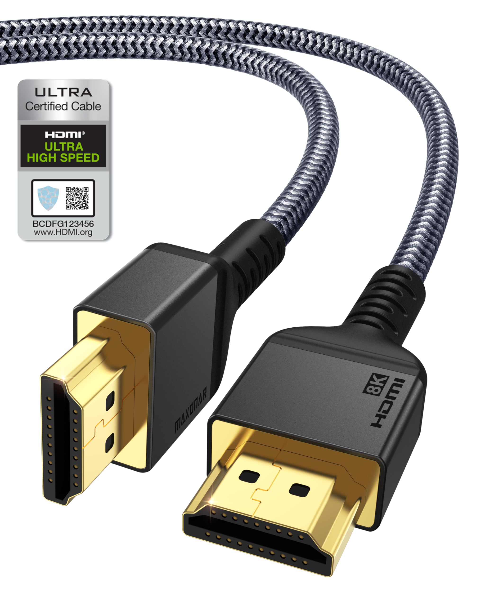 Maxonar 8K HDMI Cable PS5 3FT (Certified) Ultra High Speed HDMI® Cable 48Gbps 8K60 4K120 144Hz RTX 3090 eARC HDR HDCP 2.2&2.3 Compatible with PlayStation 5, Xbox Series X, Roku/Fire/Sony/LG TV