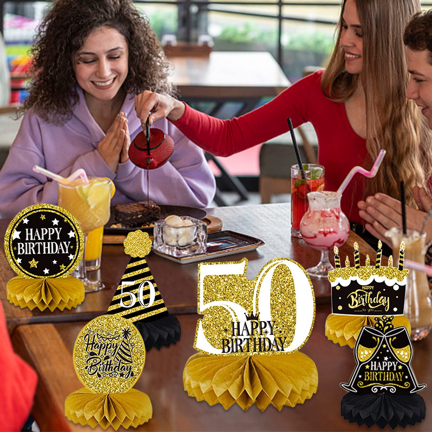 Decorazioni Compleanno A Nido D'ape - 9 Pezzi Per Tavolo, Colorate E Facili Da Montare - Foto 9