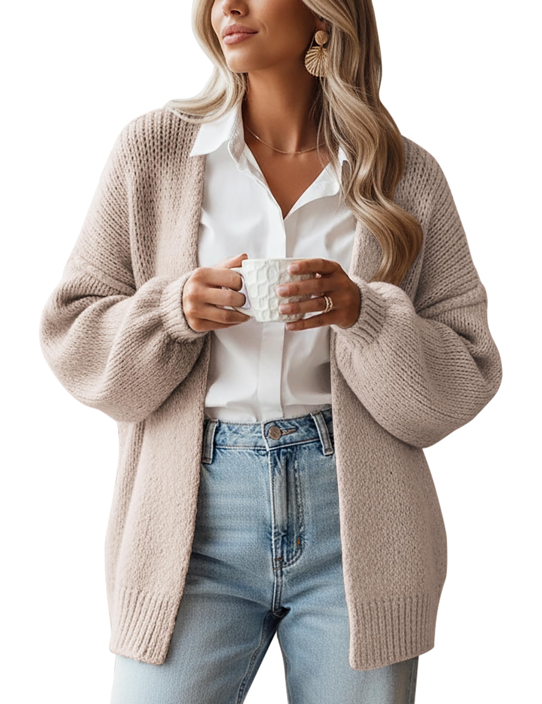 Womens Cardigans Chunky Sweater Women Soft Sweaters Female Oversized Lantern Sleeve Knit Open Casual Versatile Everyday Wear