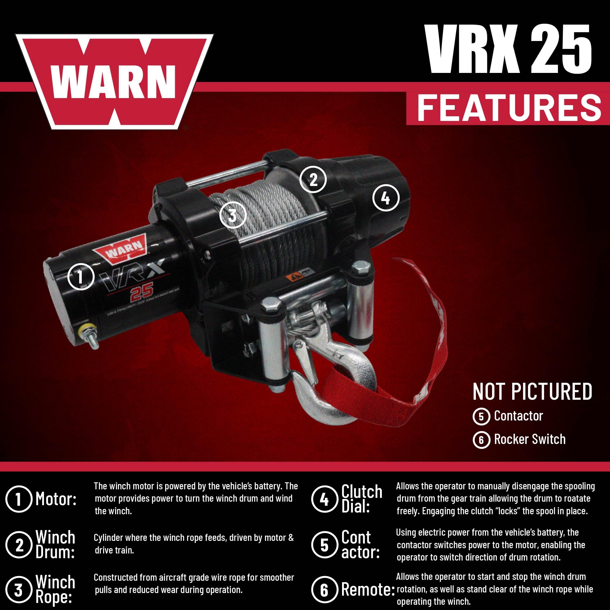 Warn Verricello VRX 25 Powersports 101025 1,25t 3/16" x 50' Cavo Acciaio