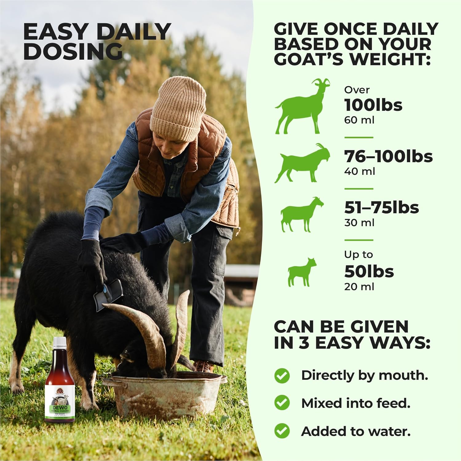 Dewo Goat Gut Cleanse, Natural Broad Spectrum Intestinal Defense, Goat's Feed Supplement, Digestive Support for Goats, Herbal Cleanse for Goats