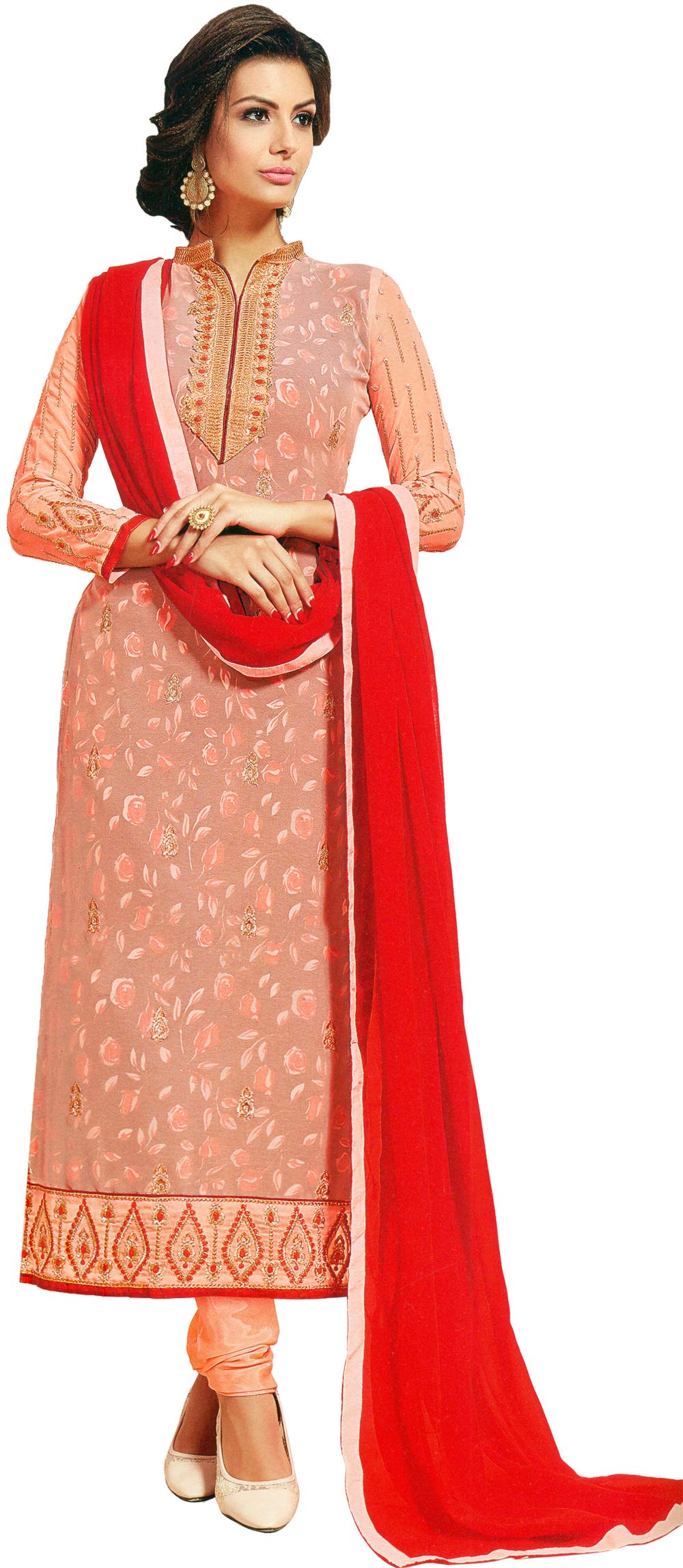 Exotic India Pale-Blush Long Choodidaar Kameez avec doublure florale Rose