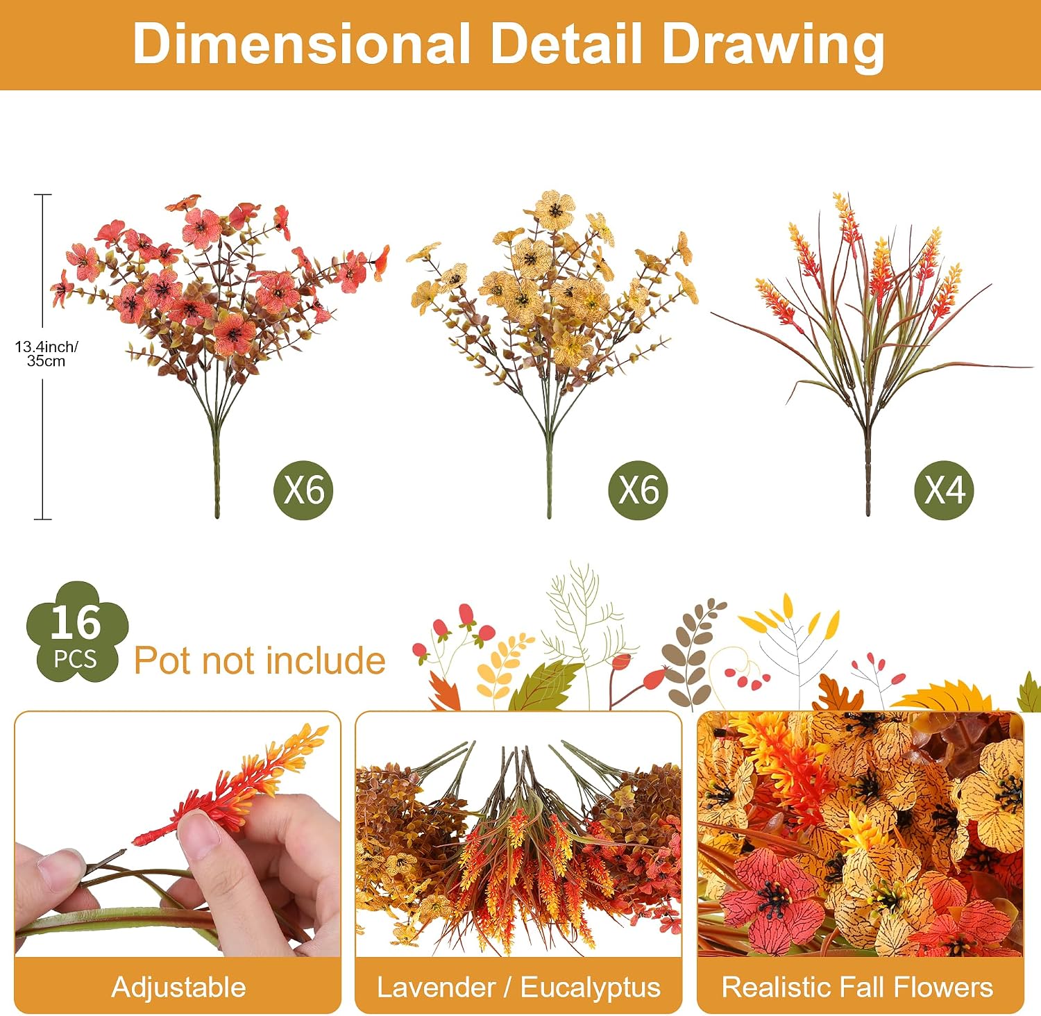 Artificial Outdoor Fall Flowers UV Resistant Lavender Orange Autumn Decor image 4