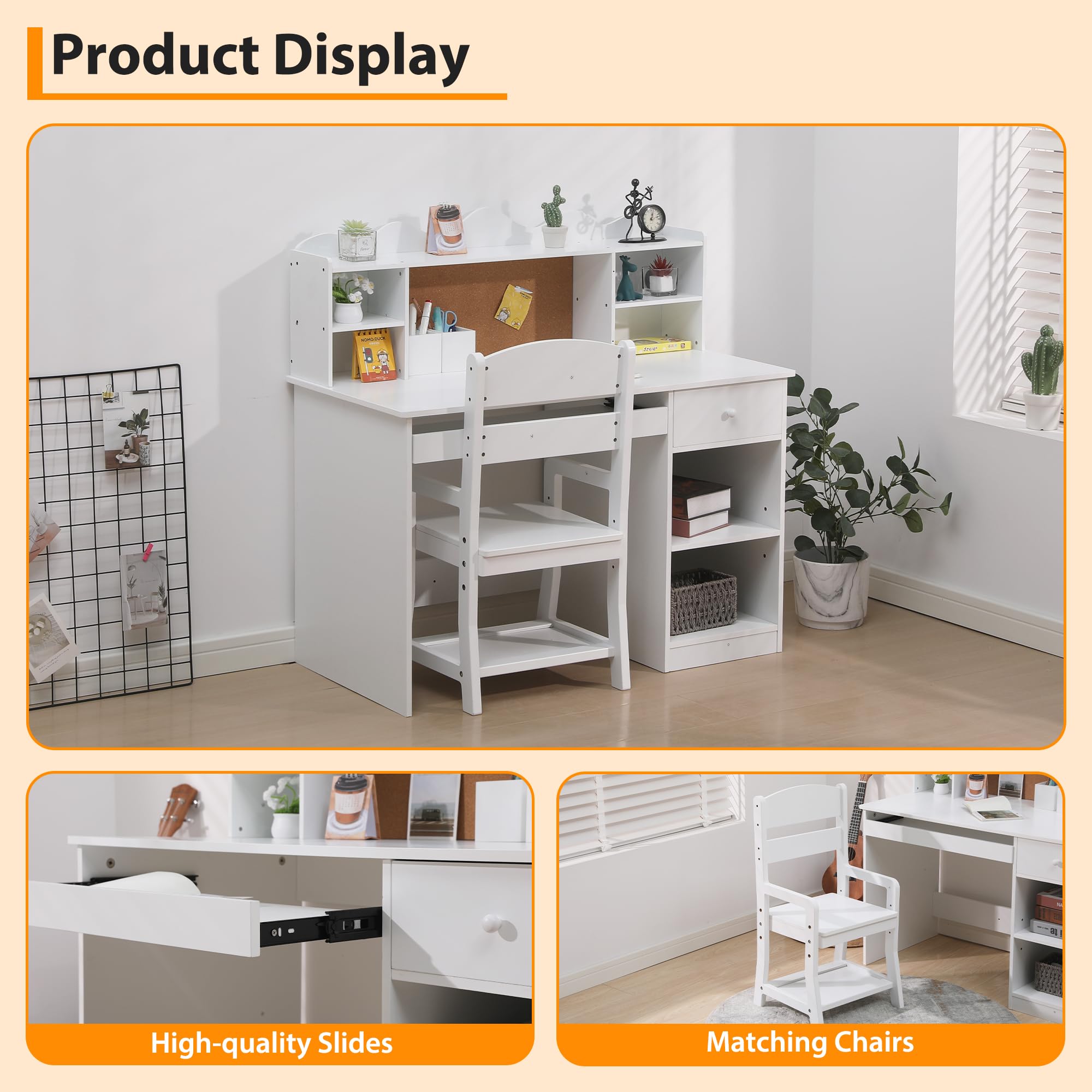 Garvee Study Desk and Chair Set, Learning Desk for Kids - Features Bulletin Board, Keyboard Drawer, Open Shelves and Storage Space- Perfect for Children Ages 3-8