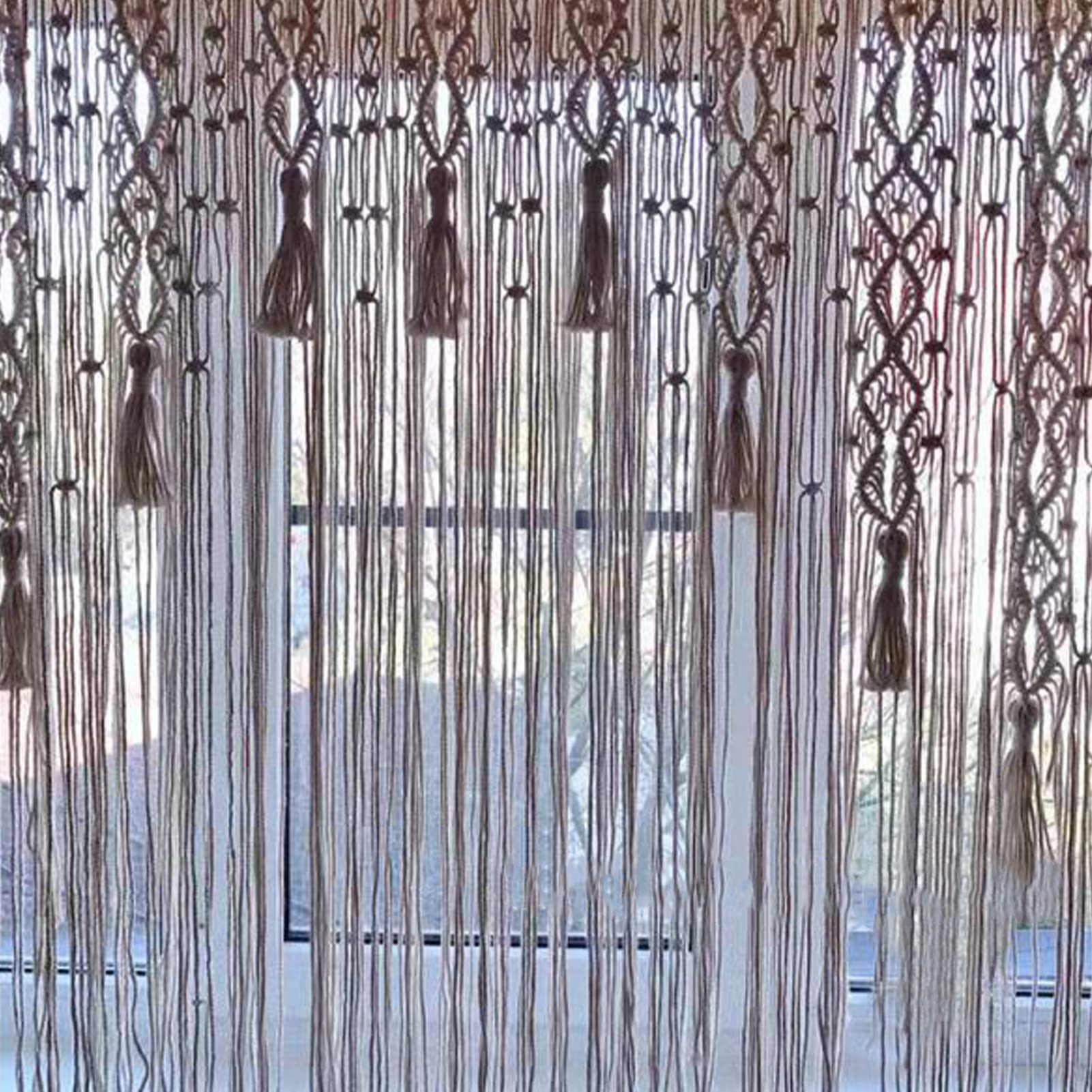 Jauhmui Boho Makramee Vorhang Wandtapisserie für Wohnzimmer, Schlafzimmer Balkon Deko Beige 85x200cm