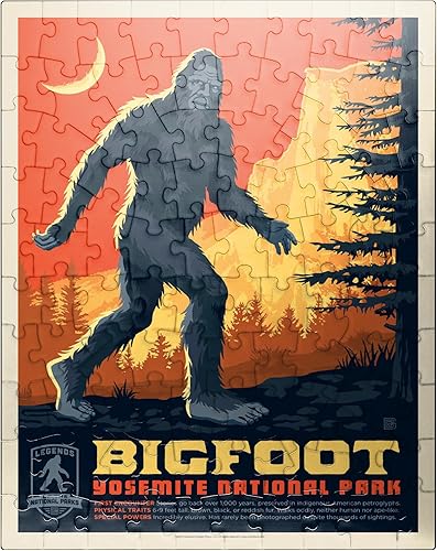 MyPuzzle Legends of The National Parks: Yosemite's Bigfoot, Vintage Poster - Premium 100 Piece Jigsaw Puzzle for Adults