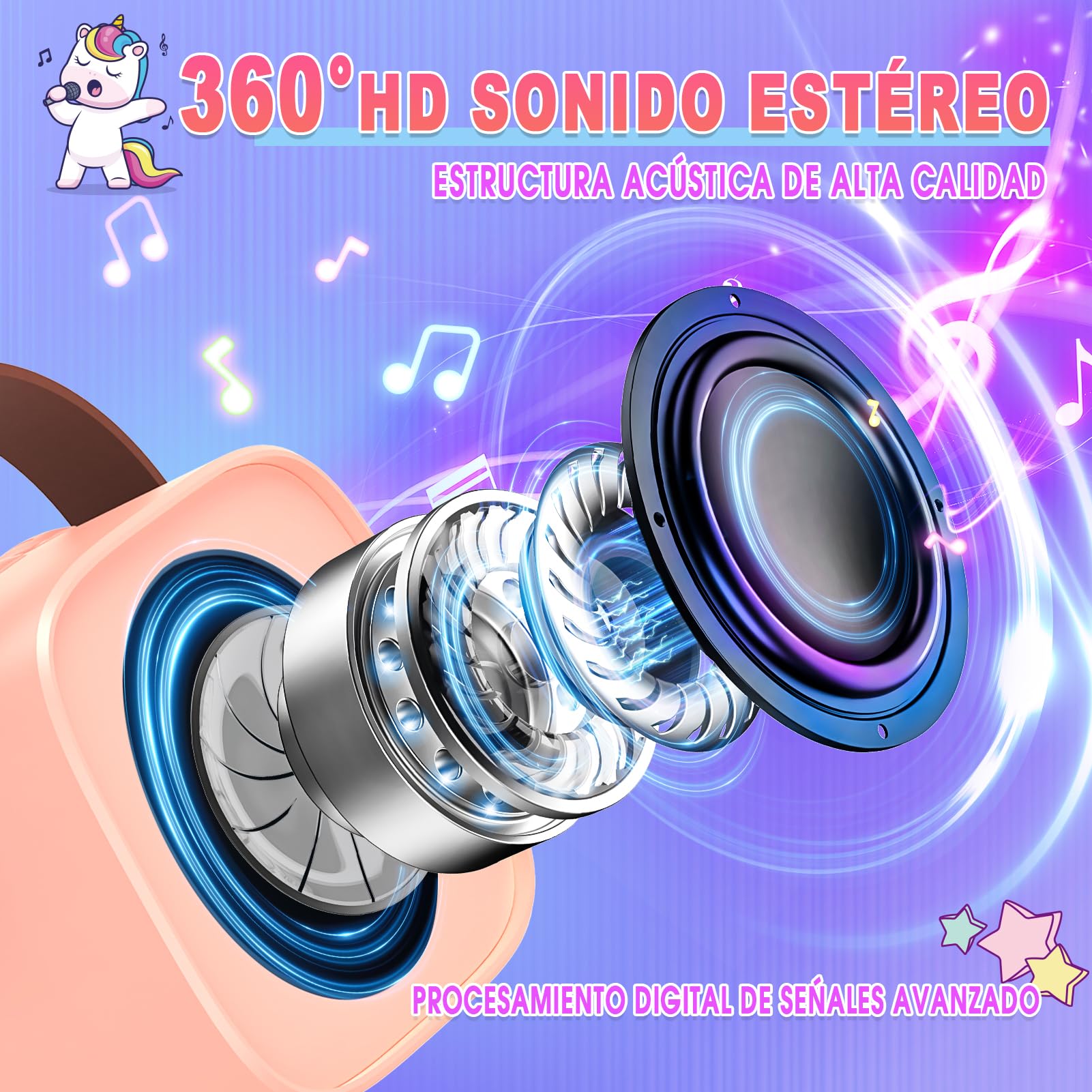 Dislocati Karaoke Infantil 2 Microfonos Inalambricos Karaoke, Unicornios Regalo para Niñas 3-12 Años Micrófono Inalámbrico Bluetooth para Cantar Juguetes Niña 3-12 Años Microphone Regalo Navidad Niña