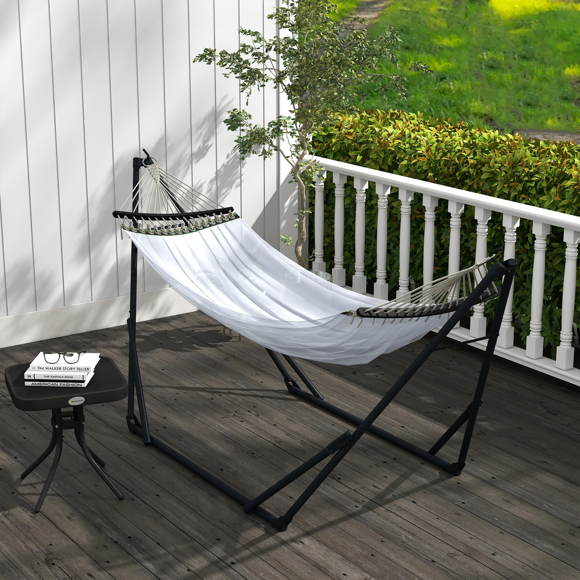 Outsunny Hängemattengestell, Hängestuhlgestell, Hängemattenständer mit Hängematte, Tragetasche, bis 120 kg Belastbar, Stahl, 263 x 89 x 100 cm, Schwarz