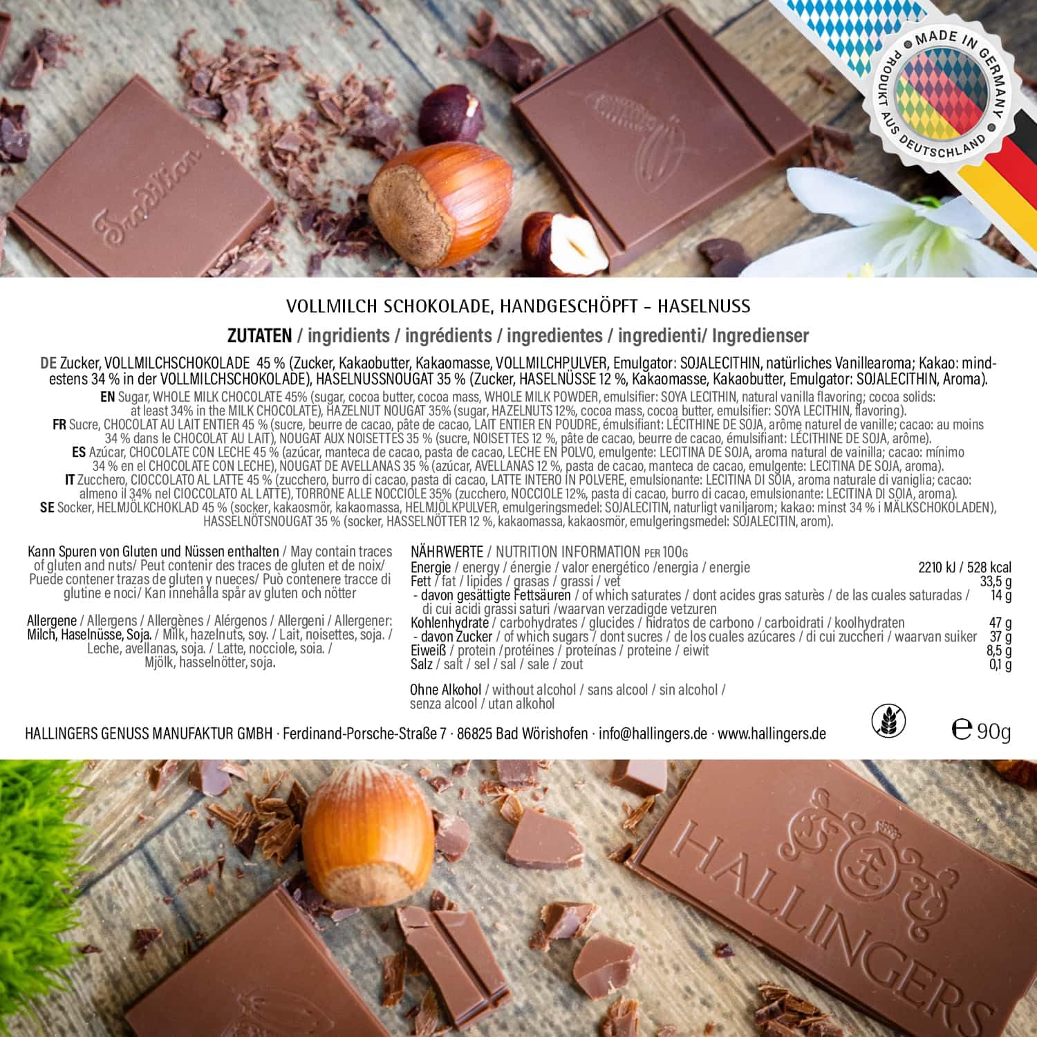 Hallingers Genuss Manufaktur Schokolade Weihnachts-Geschenk - Tafel Edelkakao handgeschöpft ohne Alkohol edler Karton 10x "Bayerische Weih..." Haselnuss, Weihnachten für Frauen Männer