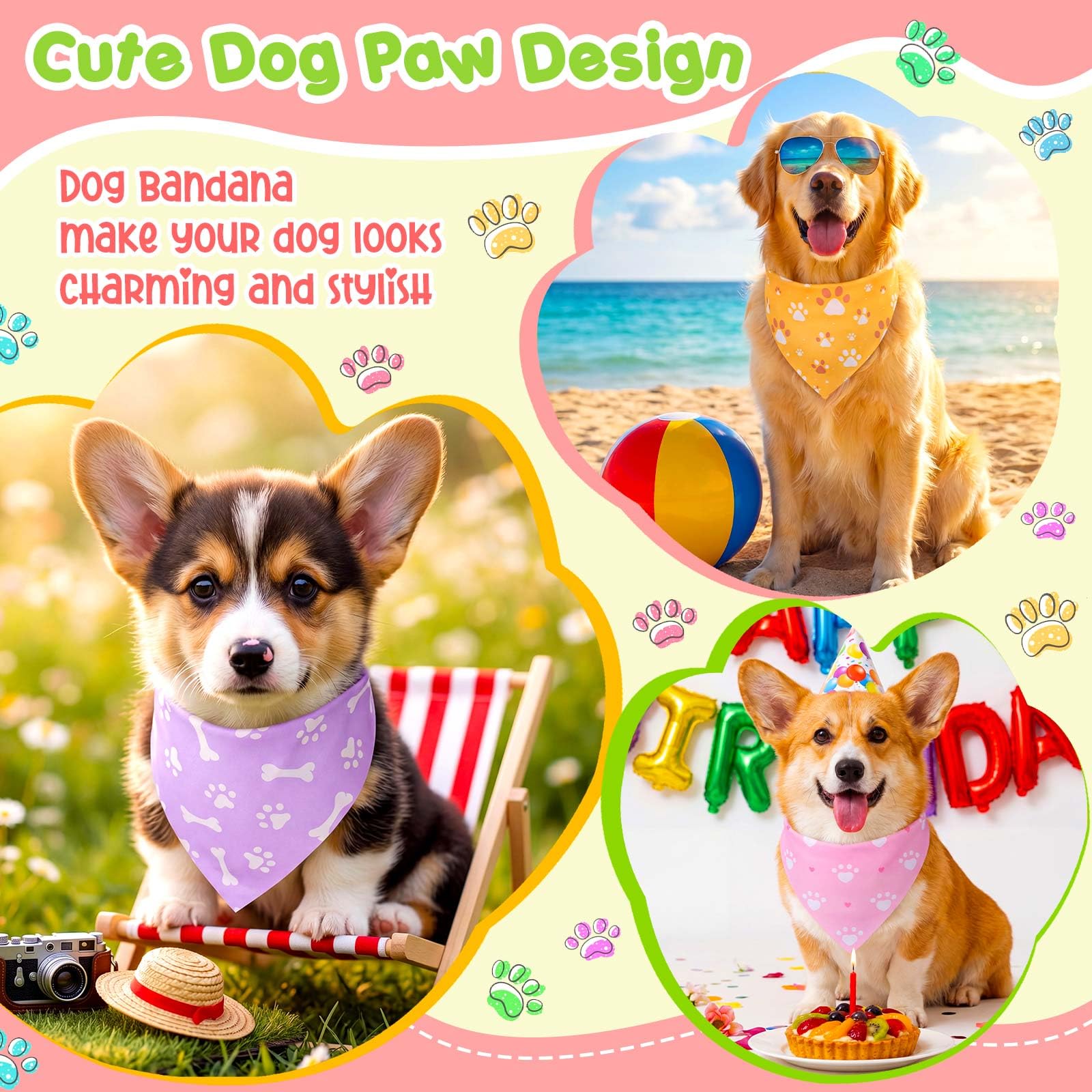 Sanwuta Lot de 180 bandanas en vrac en forme de patte de chien réglables et lavables pour animal domestique - Écharpe triangulaire pour l'été - Accessoires de costume et décorations