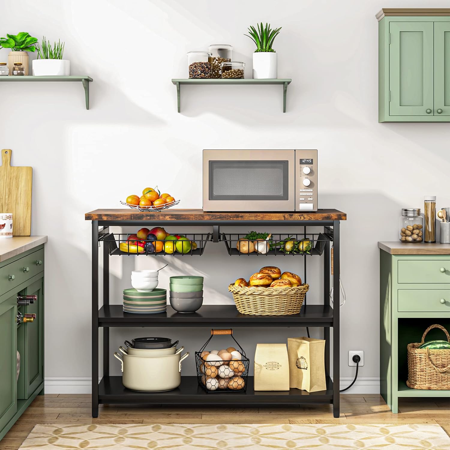 Tribesigns Industrial Kitchen Island with Storage and Power Outlets in ...