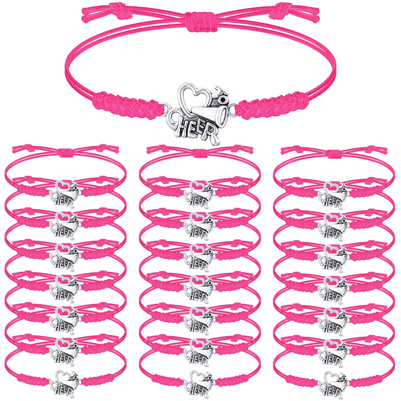 Rtteri 20 Pcs Cheerleader Gifts Cheer Bracelet Girls Charm Bracelet Adjustable Cheerleader Gifts For Cheer Team Jewelry Accessories Bulk