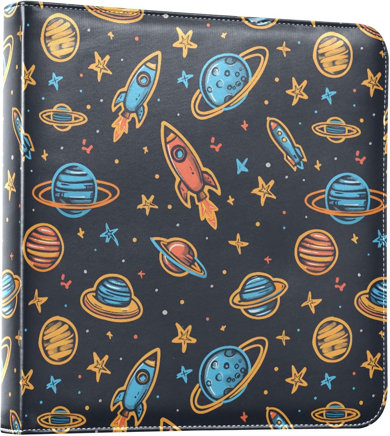 JIPONI Cartoon Space Rockets and Stars Large Photo Album, DIY Leather Cover Scrapbook Albums for 4x6 5x7 6x8 Pictures, Self Adhesive Memory Book for Wedding, Baby, Family