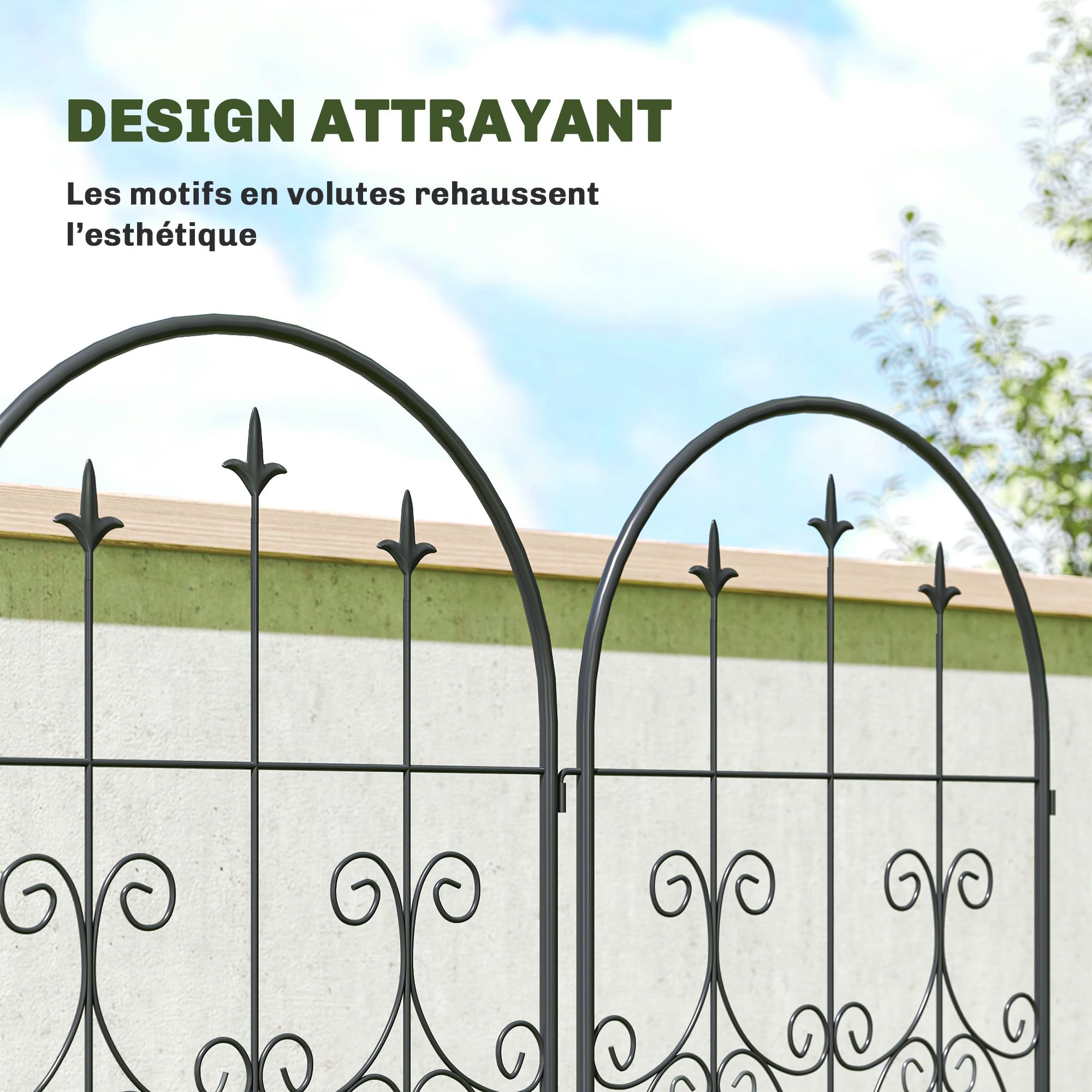 Outsunny Lot de 2 Supports pour Plantes Grimpantes Motif Volute 50x180cm | Treillis de Jardin en Métal, pour Légumes, Vignes, Fleurs, Noir