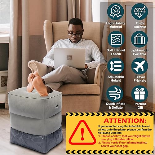 Miniatura 3 de Almohada inflable de viaje, almohada de piernas de altura ajustable, cama inflable portátil para avión para niños, almohada reposapiés para avión,