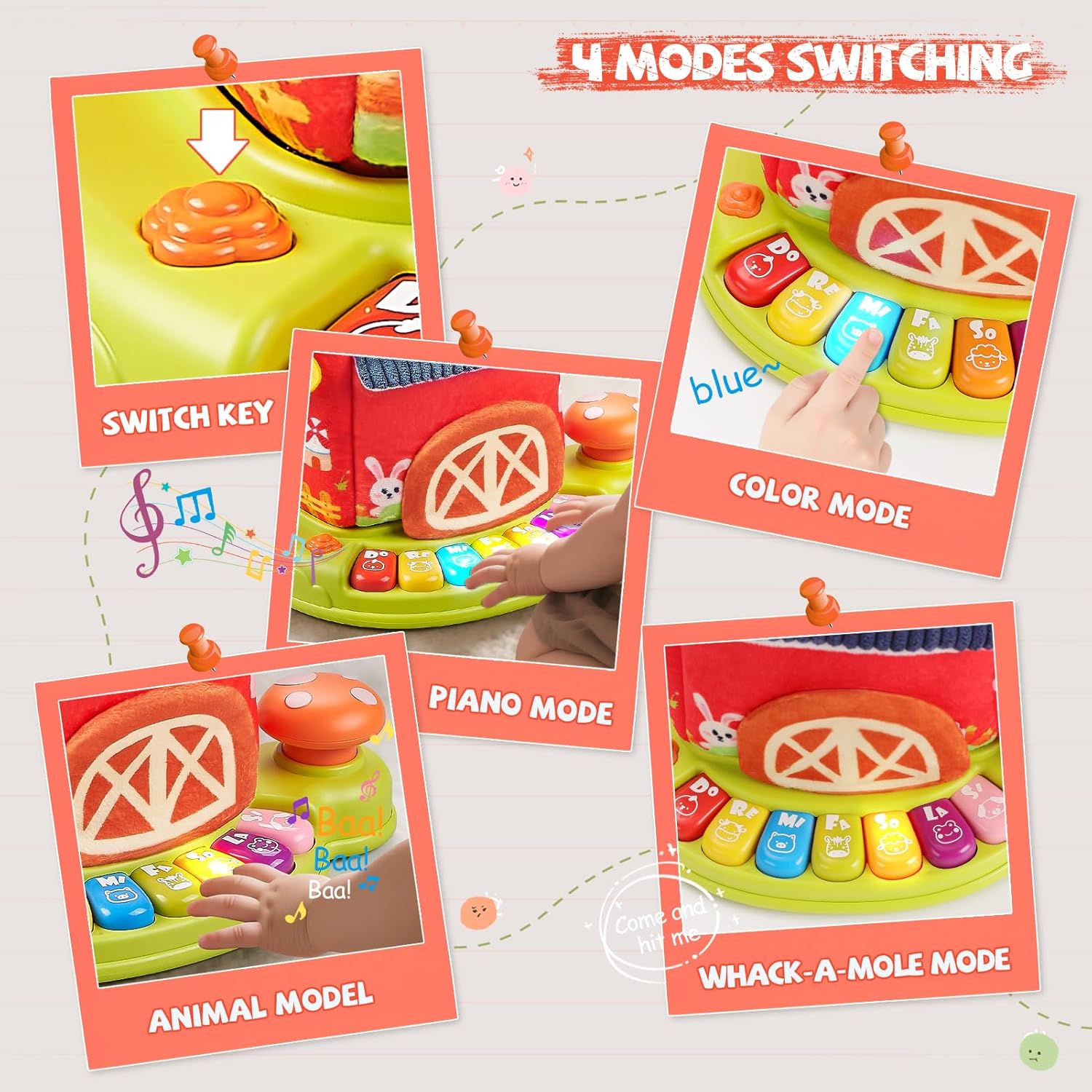 Musical Baby Toys 6-12 Months, Surprise Barn with 7 PCS Stuffed Farm Animals, 4 Mode Sound and LED Lights, Montessori Sensory Toys for 6 12 Months, Ideals 6 7 8 9 Month Old Baby Gifts Toy