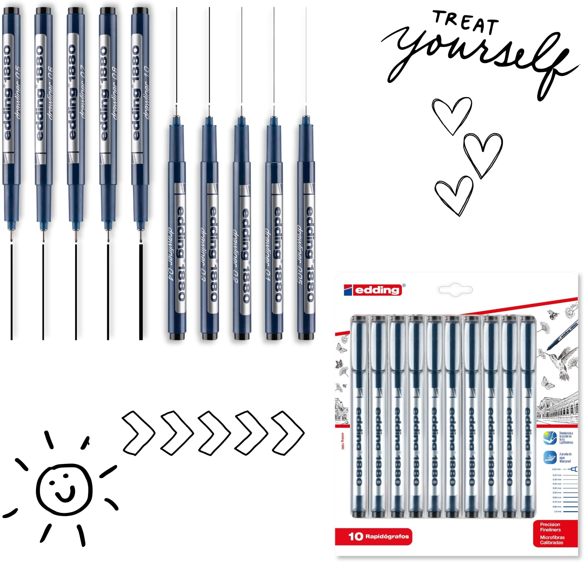 1880 Drawliner Pens, Set of 10, Black