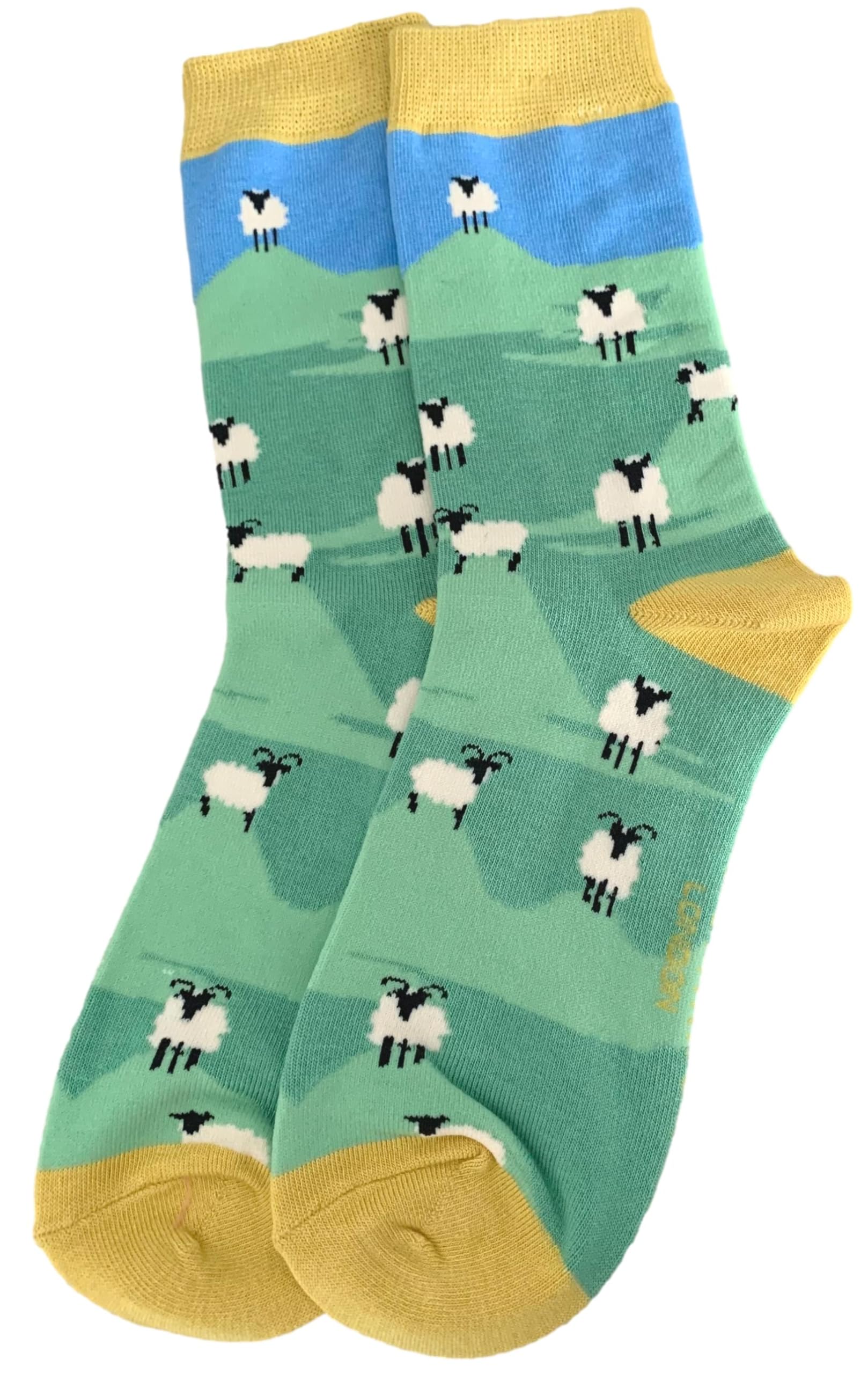 Purple Possum® Sheep Socks in Green Bamboo Cotton Blend Cute Farm Animals Womens Socks Size 3 to 7
