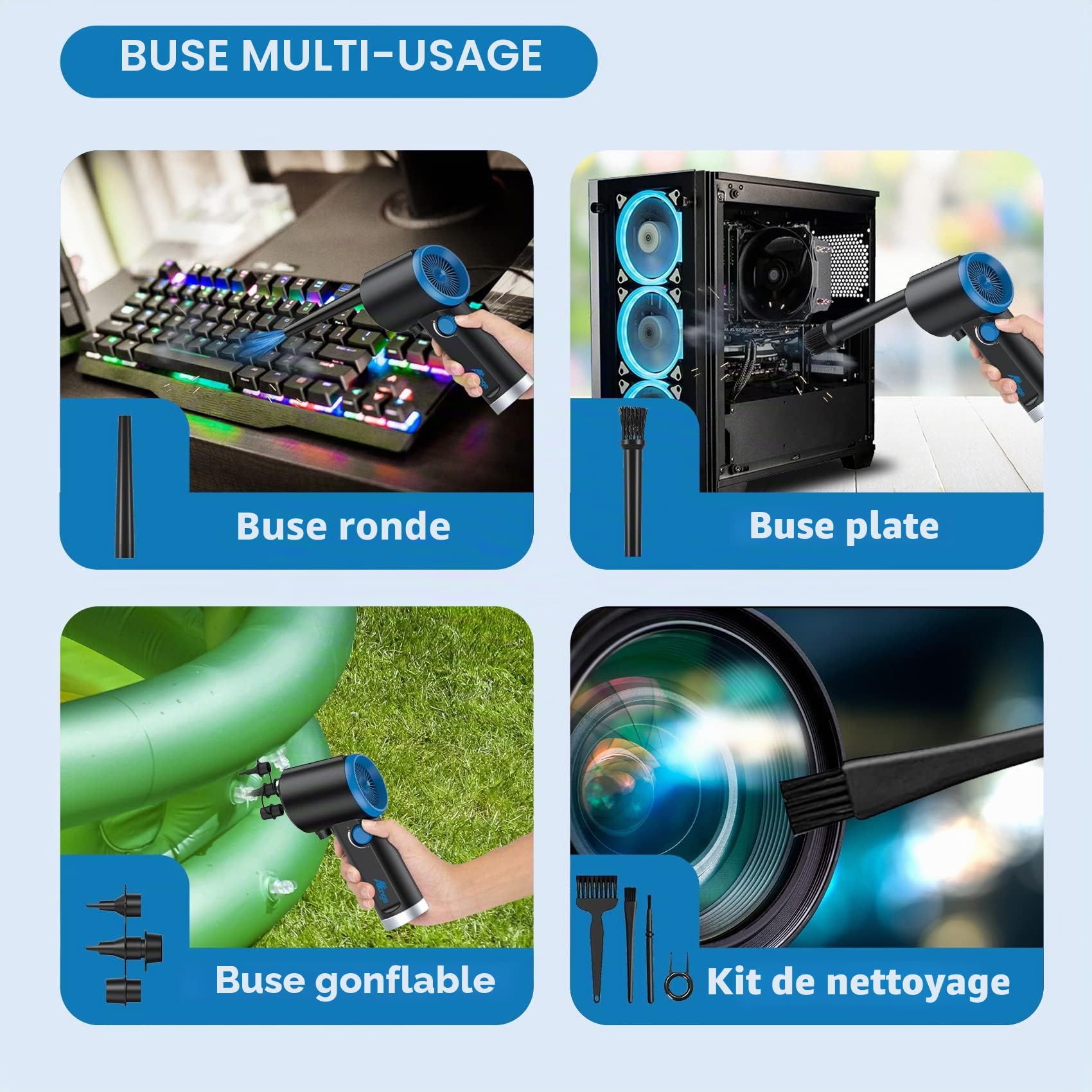 ATEngeus Dépoussiérant Puissants électrique, Dépoussiérant à air Comprimé à vitesse continue, Souffleur Air Comprimé pour le nettoyage du clavier, Souffleur PC d'air rechargeable