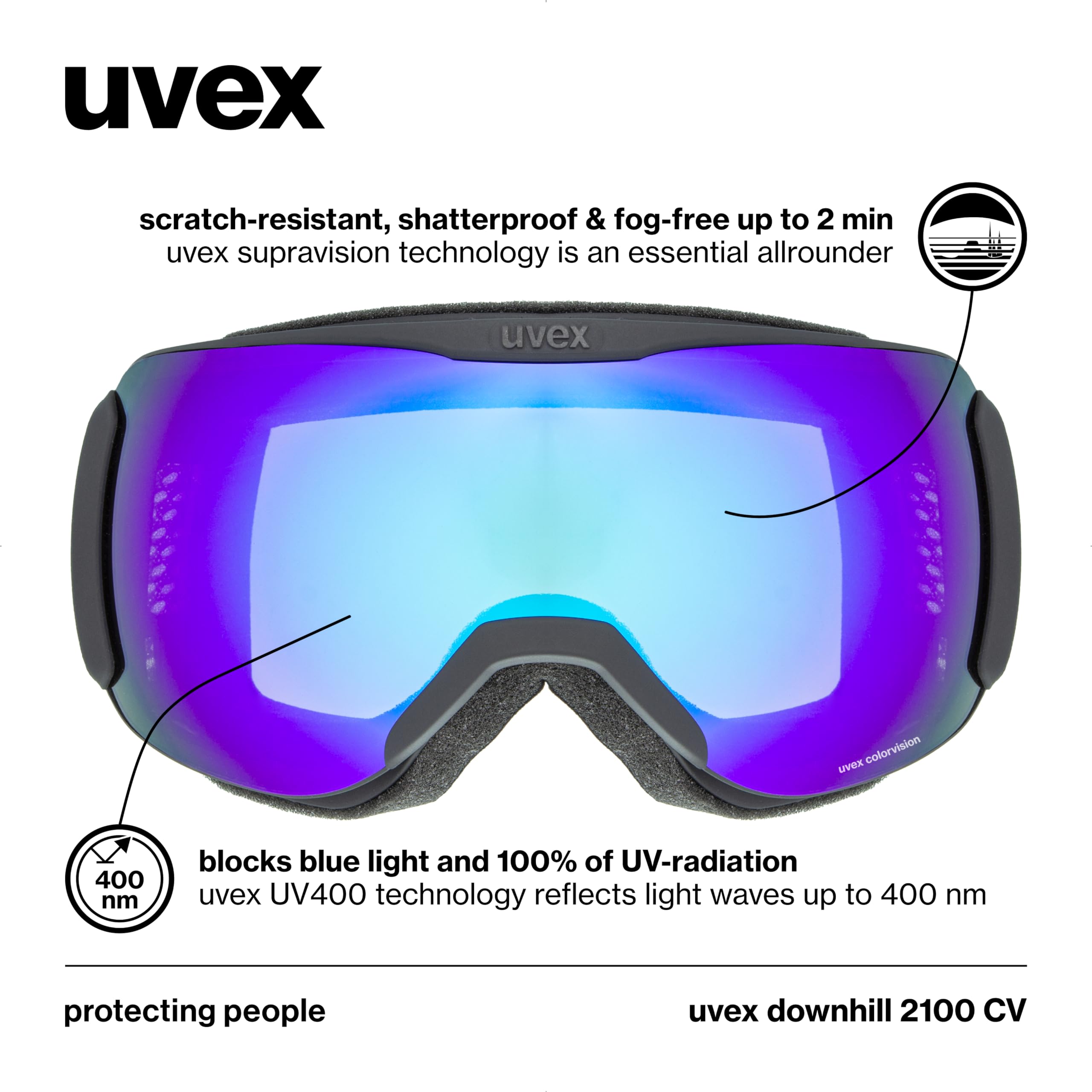 Uvex Downhill 2100 CV - Ski Goggle for Men and Women - Contrast