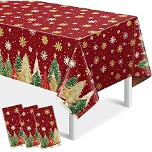 3Pcs Christmas Disposable Tablecloths Rectangle,Christmas Trees Red Plastic Table Cloth,Waterproof Winter Snowflakes Table Cover for Xmas Holiday Home Dinner Party Decorations,54 x 108 Inch