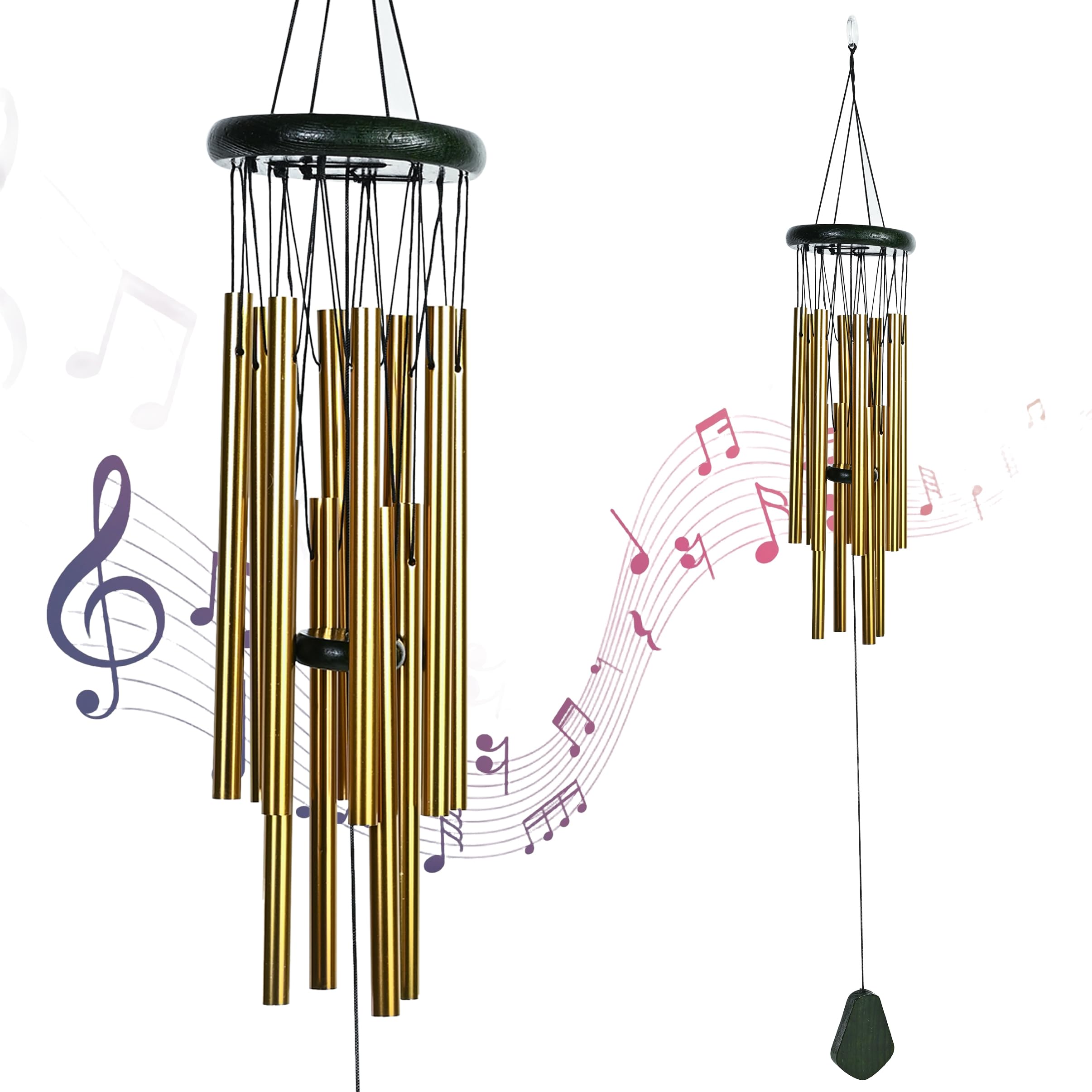 BEZAVO Golden Feng Shui Wind Chimes for Home, 12 Pipe Metal Hanging Bells, Good Luck, Prosperity, Outdoor Garden, Balcony, Patio Decor, Meditation &