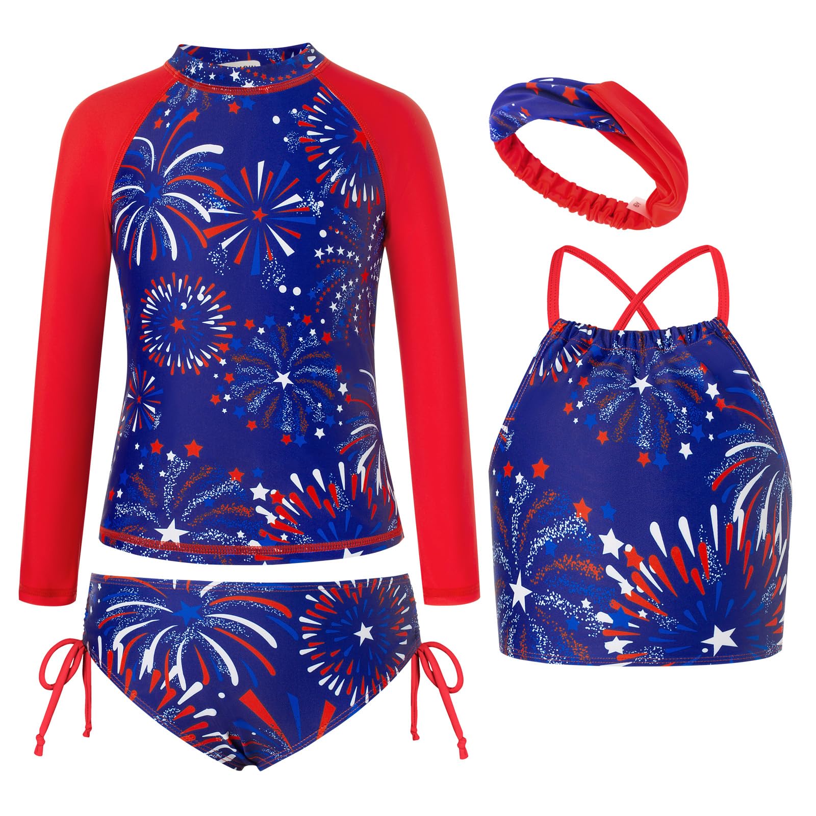 GRACE KARIN Girls Swimsuit Tankini Set Rash Guard Long Sleeve Swimsuit 4 Piece Bathing Suit Swimwear 5-14Y