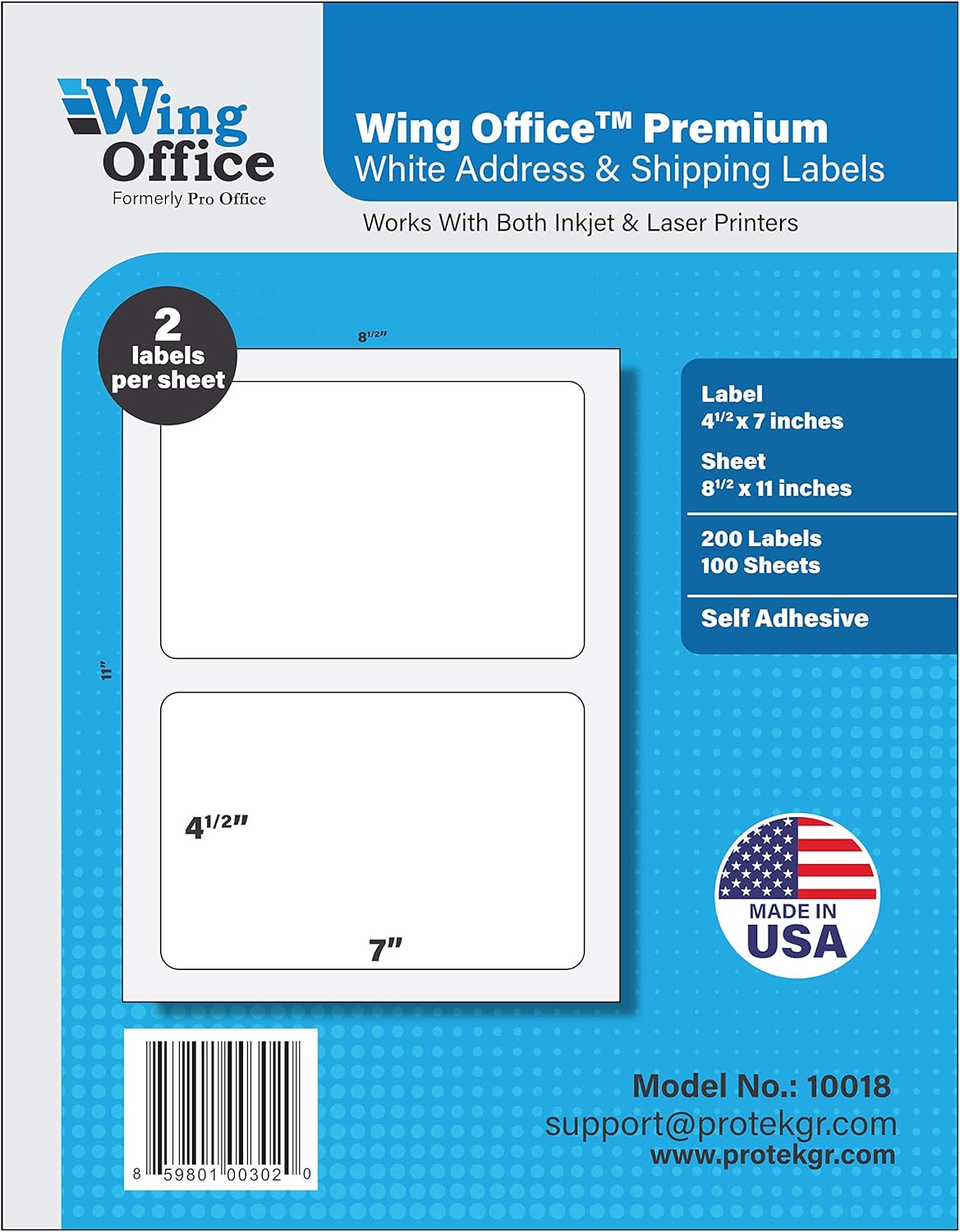 Pro Office Shipping Labels for Printers - Premium 200 Rounded Corner Half Sheet Self Adhesive - Laser and Ink Jet Printers, White, Made in USA, 4.5 x 7.0 Inches, Pack of 200
