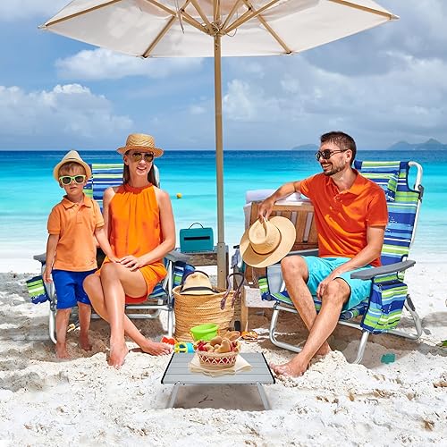 Miniatura 2 de Tangkula Silla de playa tipo mochila con mesa, sillas de playa planas de 5 posiciones con bolsa refrigeradora, 2 soportes para tazas, toallero,